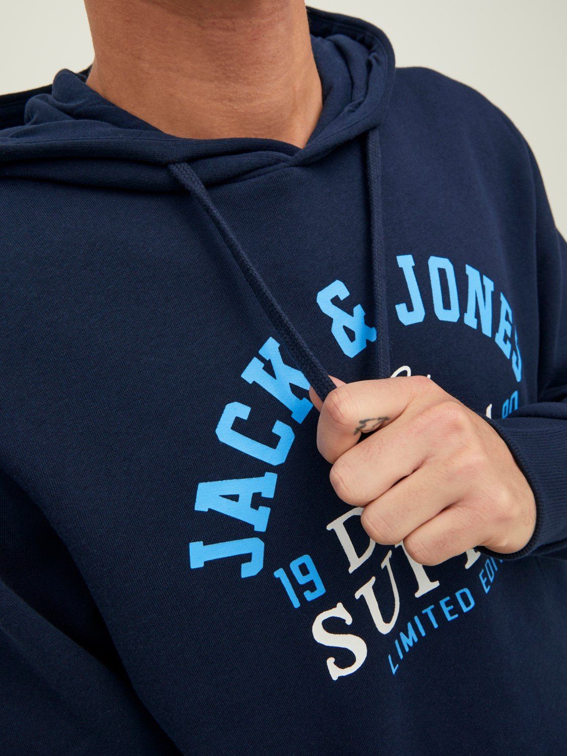 Jack Hoodie Pullover JJELOGO Warmer Print in Sweater Jones Hoodie Navy & Logo 4305