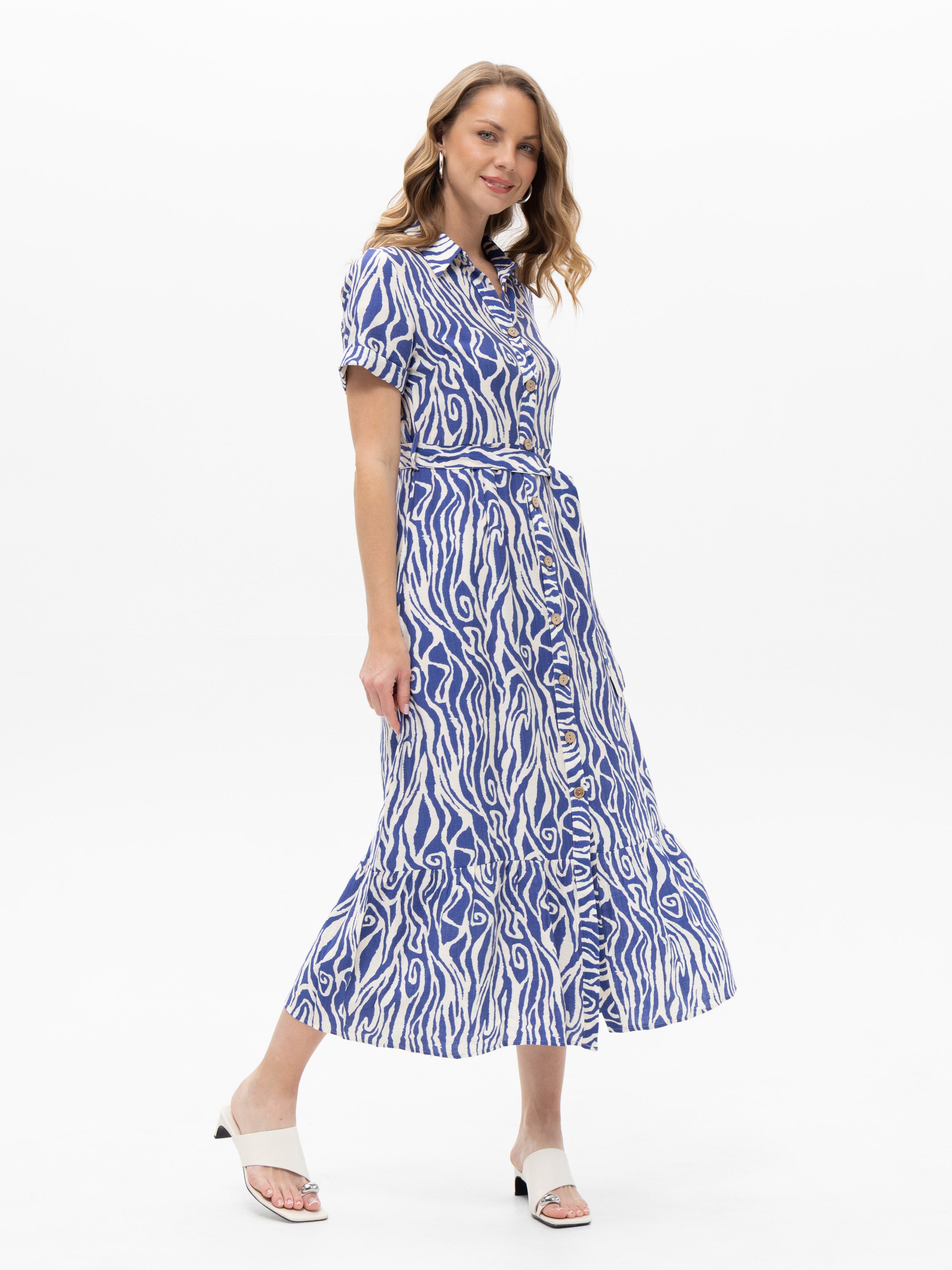 Passioni Blusenkleid mit Zebraprint Maxikleid mit Bindegürtel