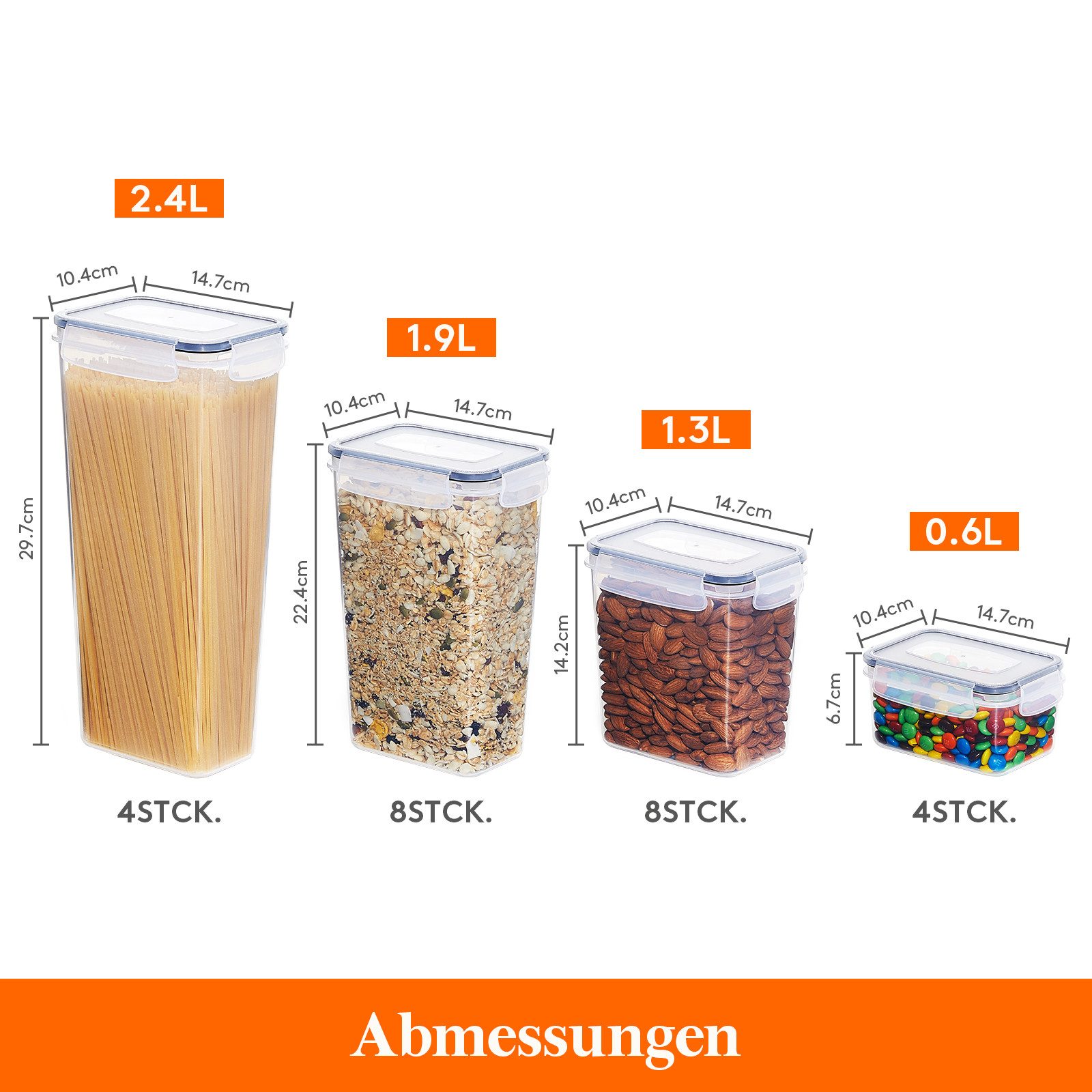 Lifewit Vorratsdose 24er luftdichte Vorratsdosen mit Deckel für Getreide, Mehl & Zucker, (24-tlg., 48 x Vorratsglas, 24 x Vorratsglas)