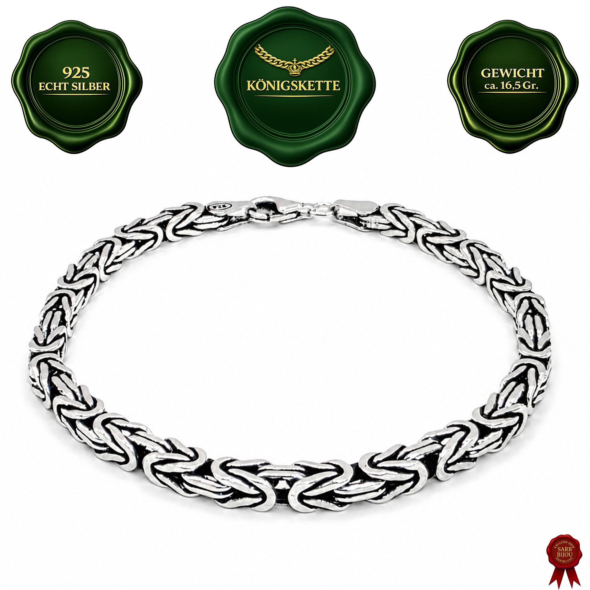 M-Punkt24 Königsarmband Königskette Silber 925 (Königskette Länge 20,5 cm Durchmesser 58 mm 17 Gramm, Königsarmband, Damen, Partner-Armband, Herren, Unisex), Silberschmuck aus 925 Echt Silber