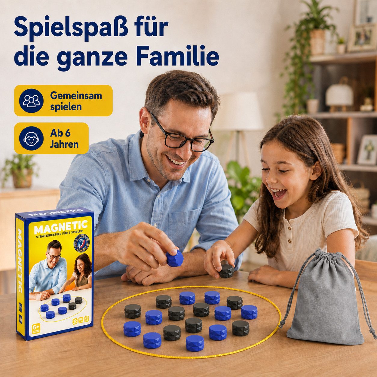 Vornix Lernspielzeug Magnetic Chess mit 20 Stück blau-schwarzen Magnetsteinen, (spannendes Taktik Brettspiel fur 2 Spieler, Lernspiel zur Forderung der Logiks t – Bild 5 von 5