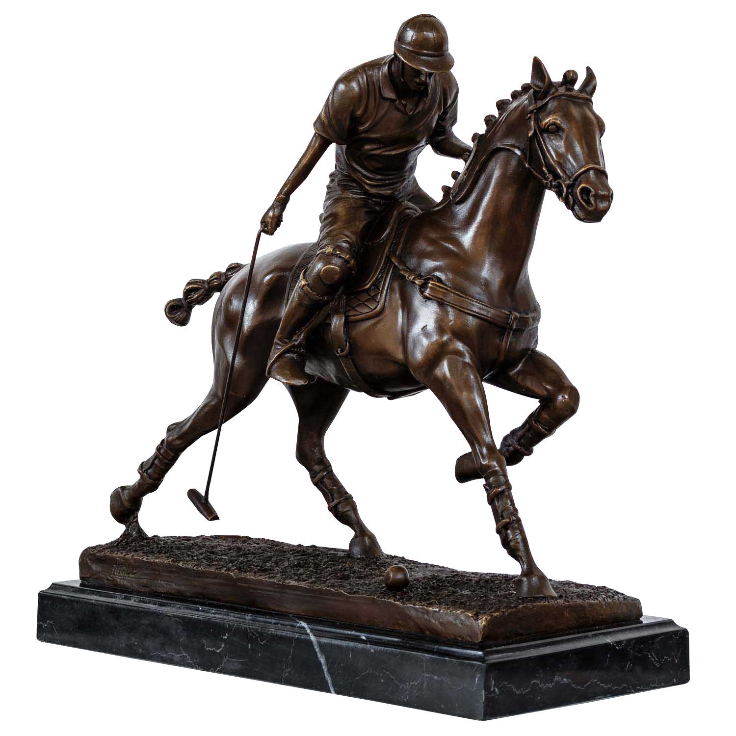 Aubaho Dekoobjekt Bronzeskulptur Polo Spieler im Antik-Stil Bronze Figur Statue 33cm