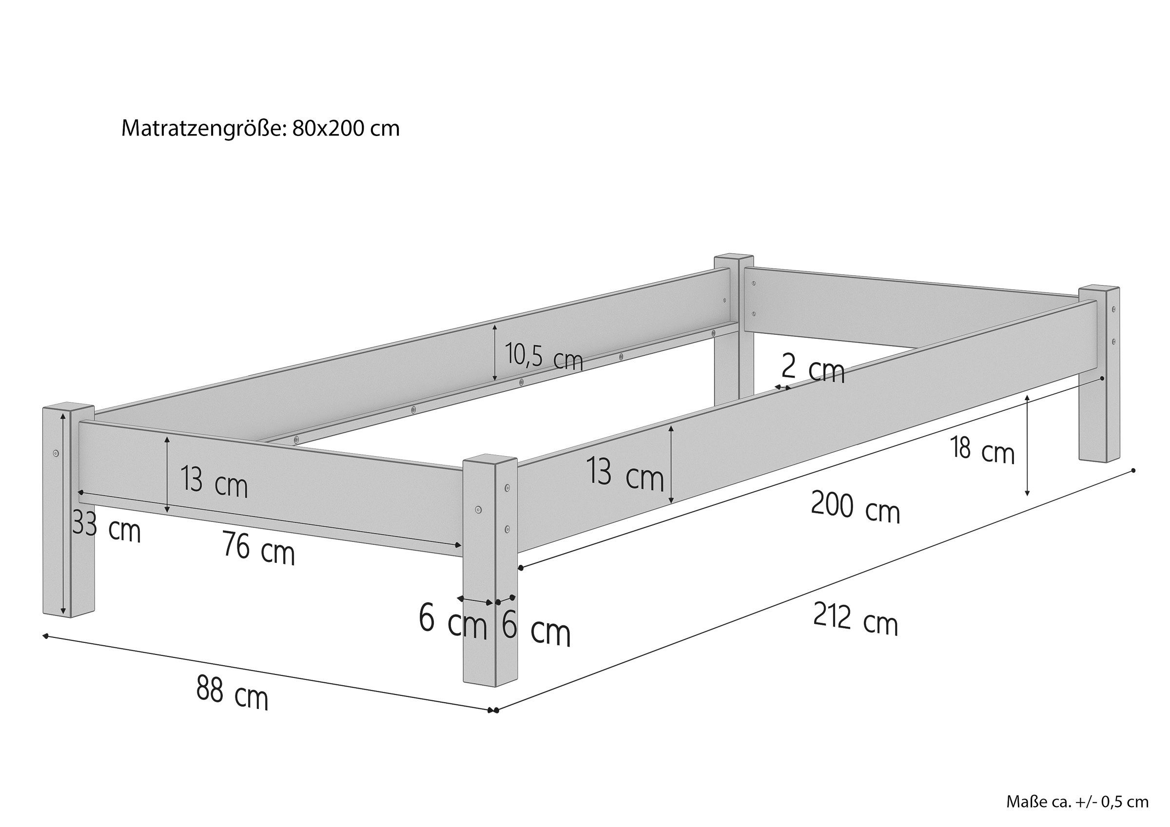 ERST-HOLZ ohne 80x200 Bett Bettgestell Kopfteil lackiert Buchefarblos Buche, Kinderbett