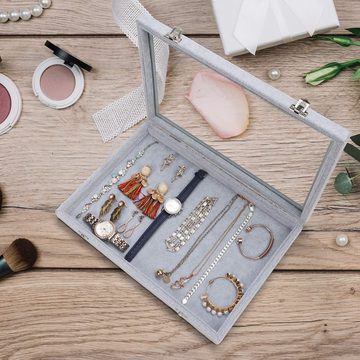 Belle Vous Schmuckständer Graue Samt Schmuck Präsentationsbox - Perfekt für Zuhause und Geschäft, Gray Velvet Jewelry Display Case - Ideal for Home and Shop