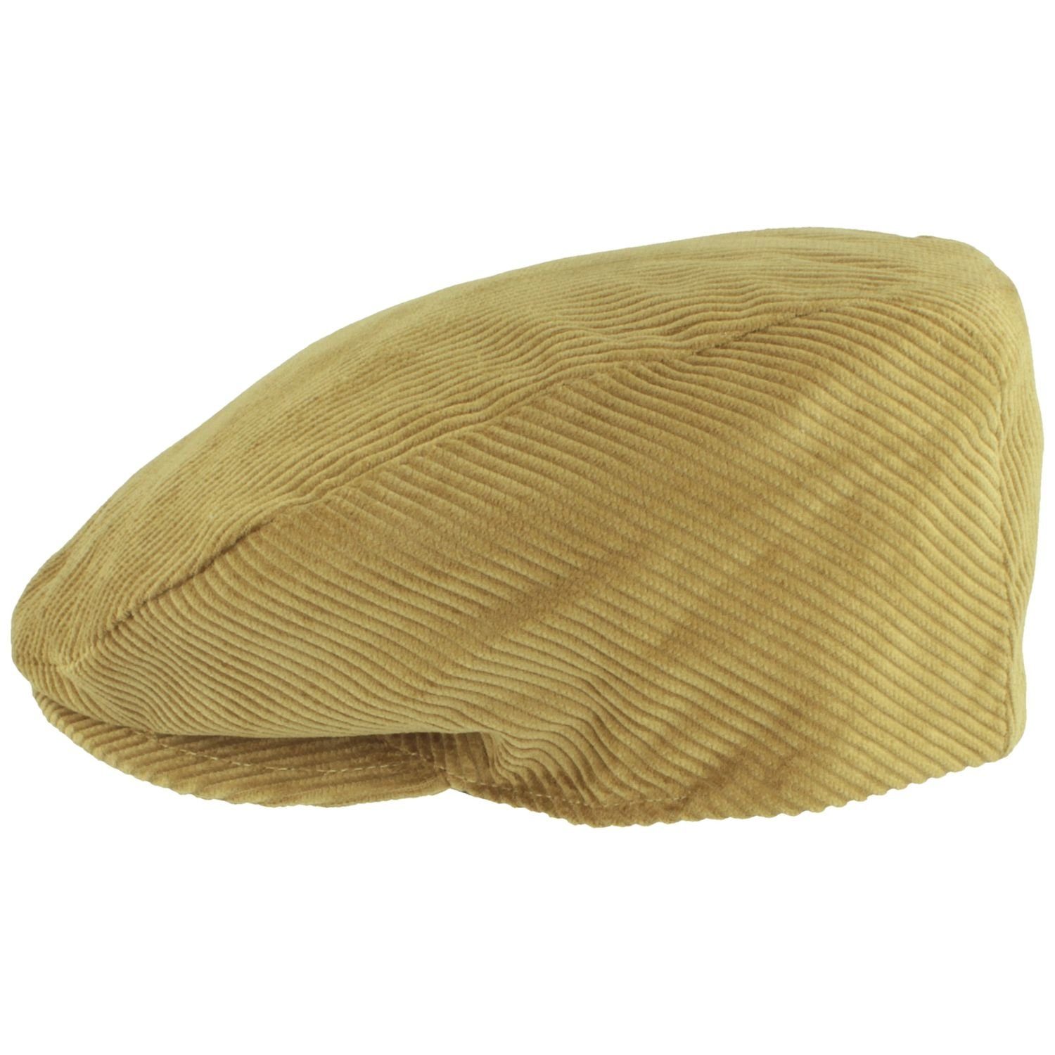 Baumwolle Flatcap Cord-Streifen Breiter Schiebermütze mit camel aus