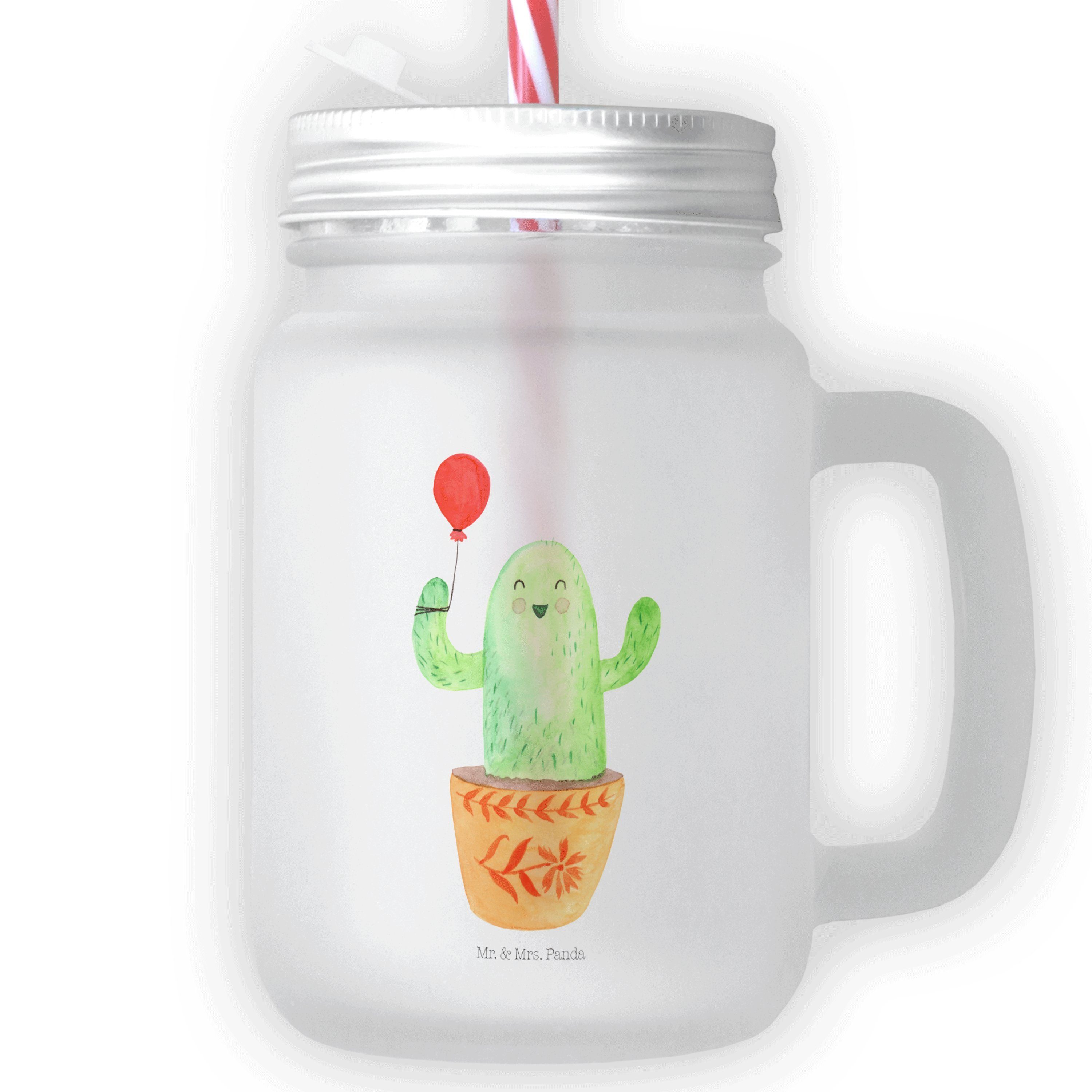 Mr. & Geschenk, Luftballon Retro-Glas, Premium Glas Büroalltag, Mrs. - M, Transparent Kaktus - Panda Glas
