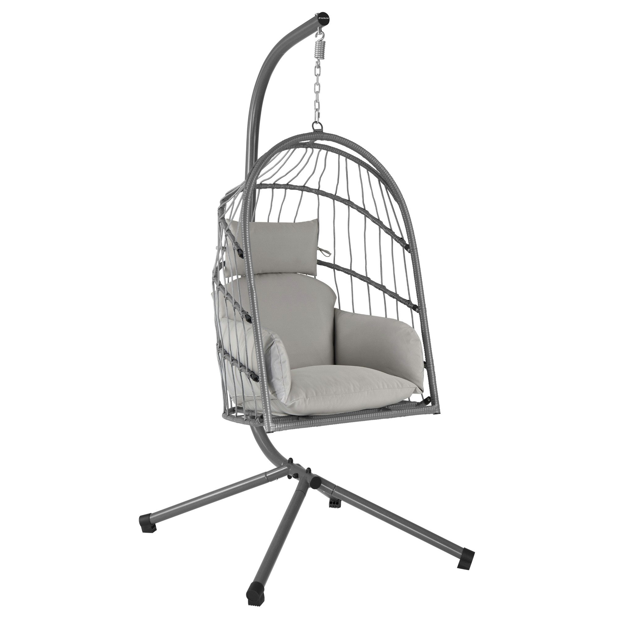 HinHocker Hängesessel Hängesessel mit Gestell, Grau, Hängeschaukel für Indoor und Outdoor (Hängesessel bestehend aus Korb und Gestell, Sitzpolster, Kissen), faltbar