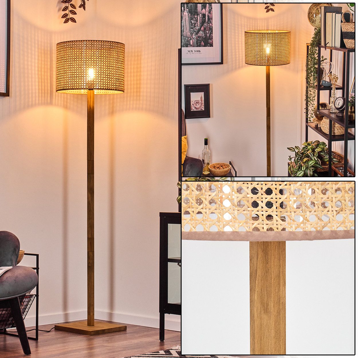 hofstein Stehlampe Boho-Style Stehlampe aus Holz/Wienergeflecht günstig online kaufen