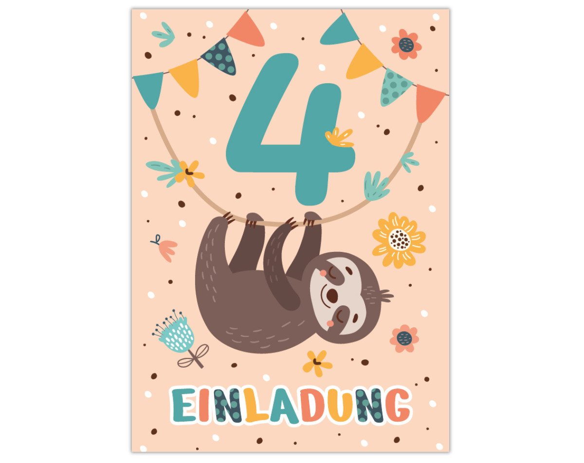 Thumbnail - JUNAPACK Einladungskarten Faultier Einladungen zum 4. Geburtstag Umschlägen für Kinder Tiere, Einladungskarten mit Umsch...