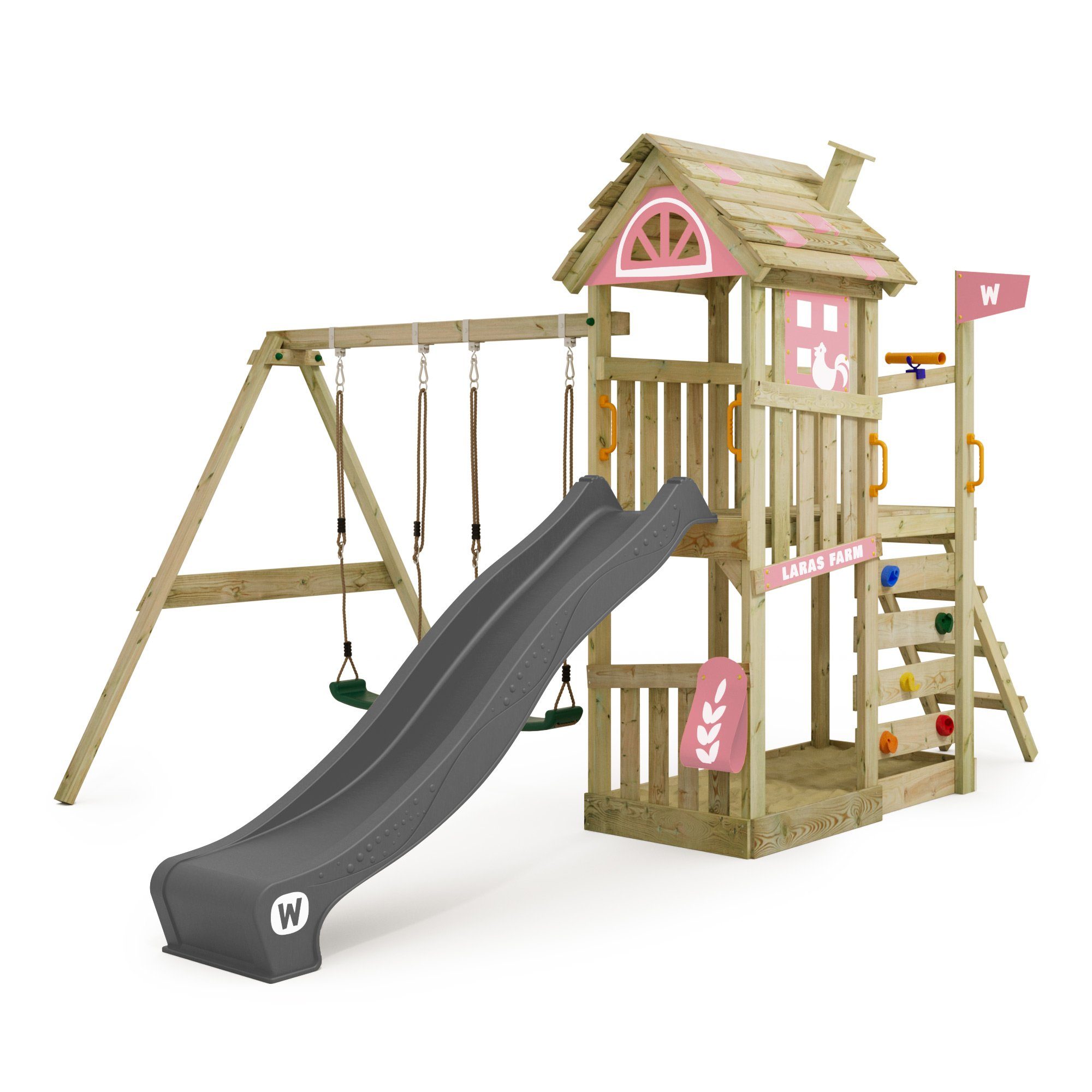 Wickey Spielturm FarmFlyer mit Rutsche, Anbaumodulen & Spielhaus in Bauernhof-Optik, Perfekt für kleine Abenteurer mit 10 Jahren Garantie*