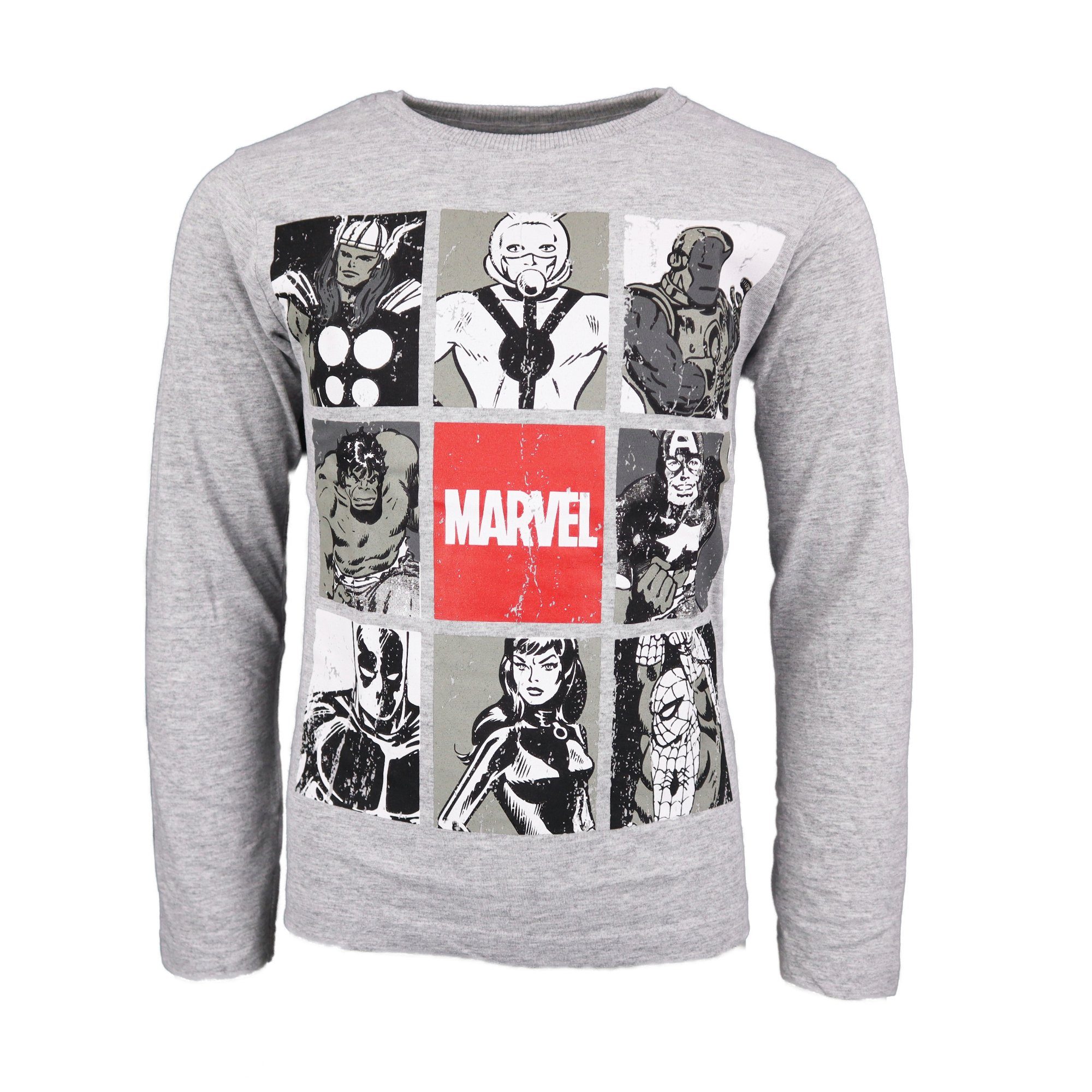 Marvel MARVEL 134 Jugend langarm Schwarz Jungen 164, bis Grau Langarmshirt Shirt Avengers Gr. oder