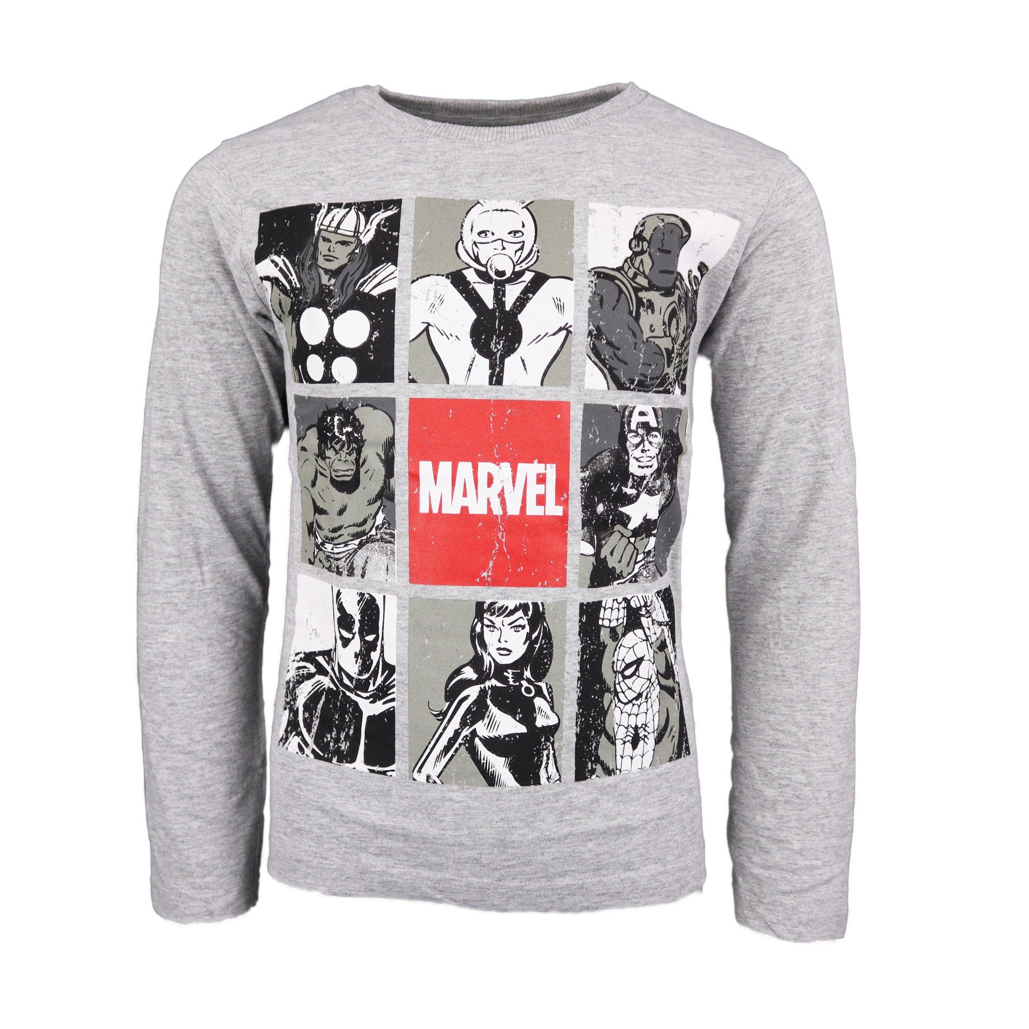 MARVEL Langarmshirt Marvel Avengers langarm Shirt oder Jungen 134 Jugend 164, Schwarz bis Gr. Grau