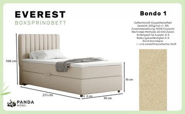 PANDA MÖBEL GmbH Boxspringbett Everest, 90x200, 100x200, 120x200, Polsterbett mit Bettkasten und Topper