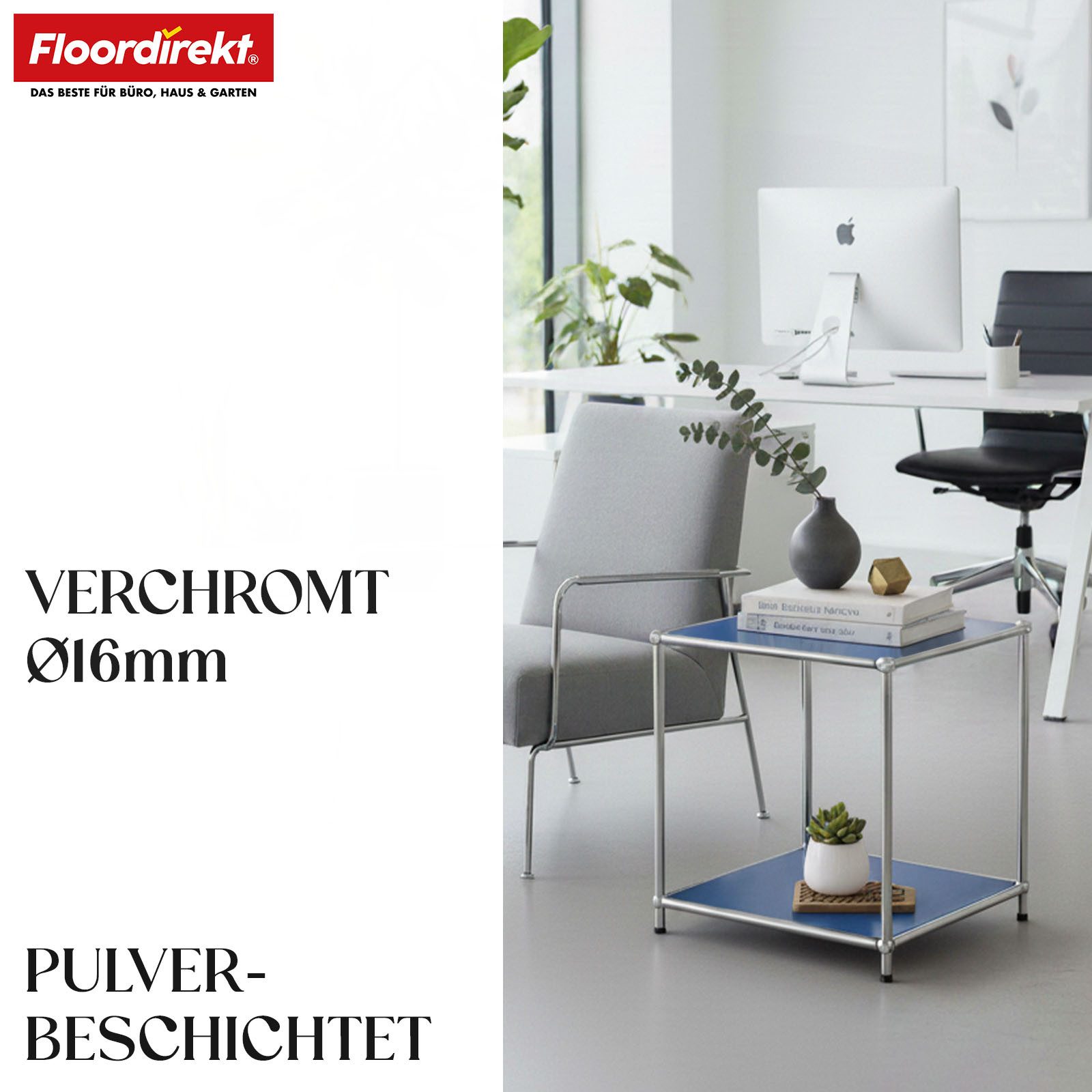 Floordirekt Standregal Concept Epure MK-012 Metallregal, B40 × T40 × H46 cm, diverse Farben, modular, Beistelltisch mit offenen Ablagen, verchromtes Metallgestell, zeitlos