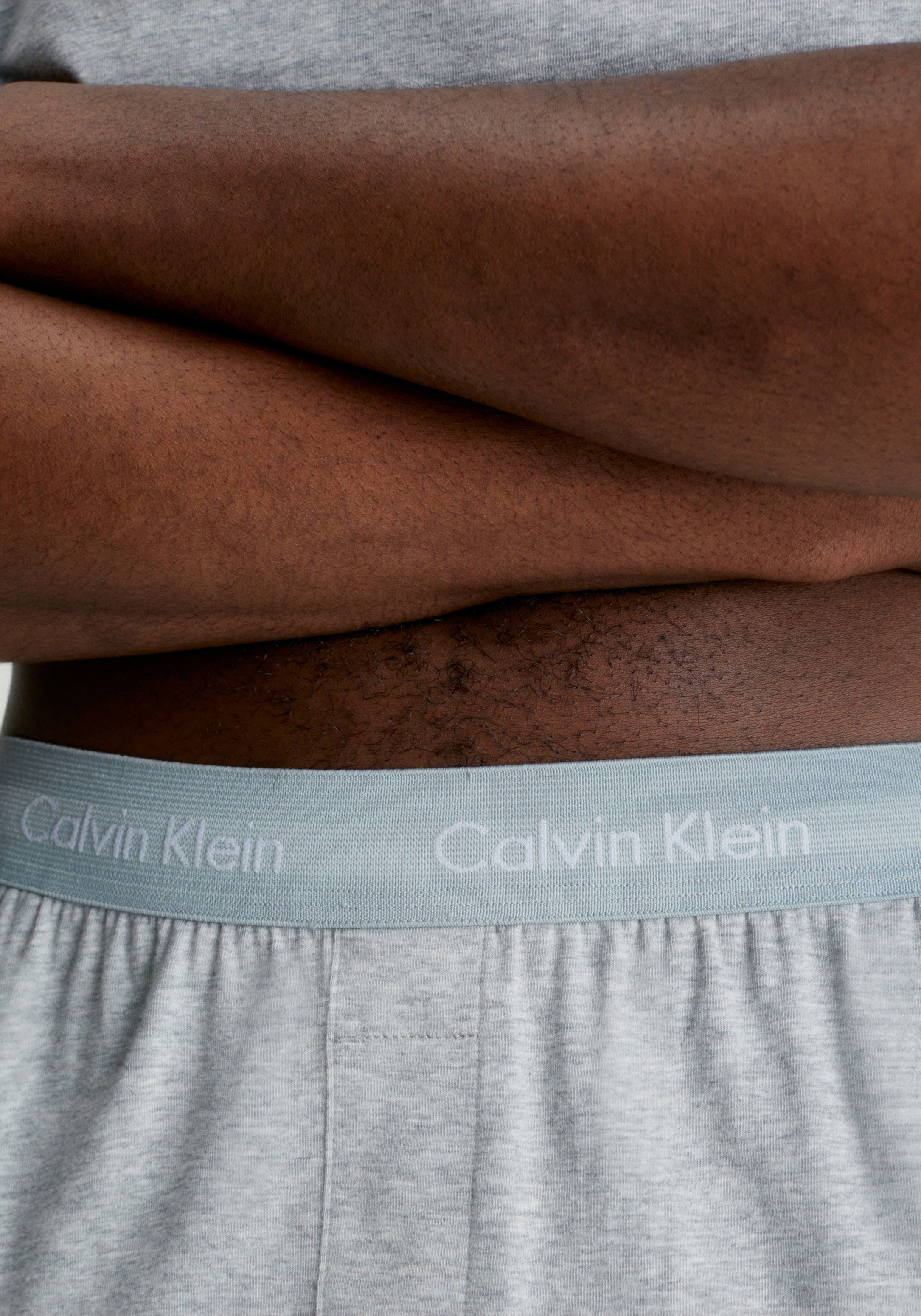 Calvin Klein 2 GREY-HEATHER tlg) Underwear Logoschriftzügen dem Bund auf S/S mit (Set, SET SHORT Pyjama