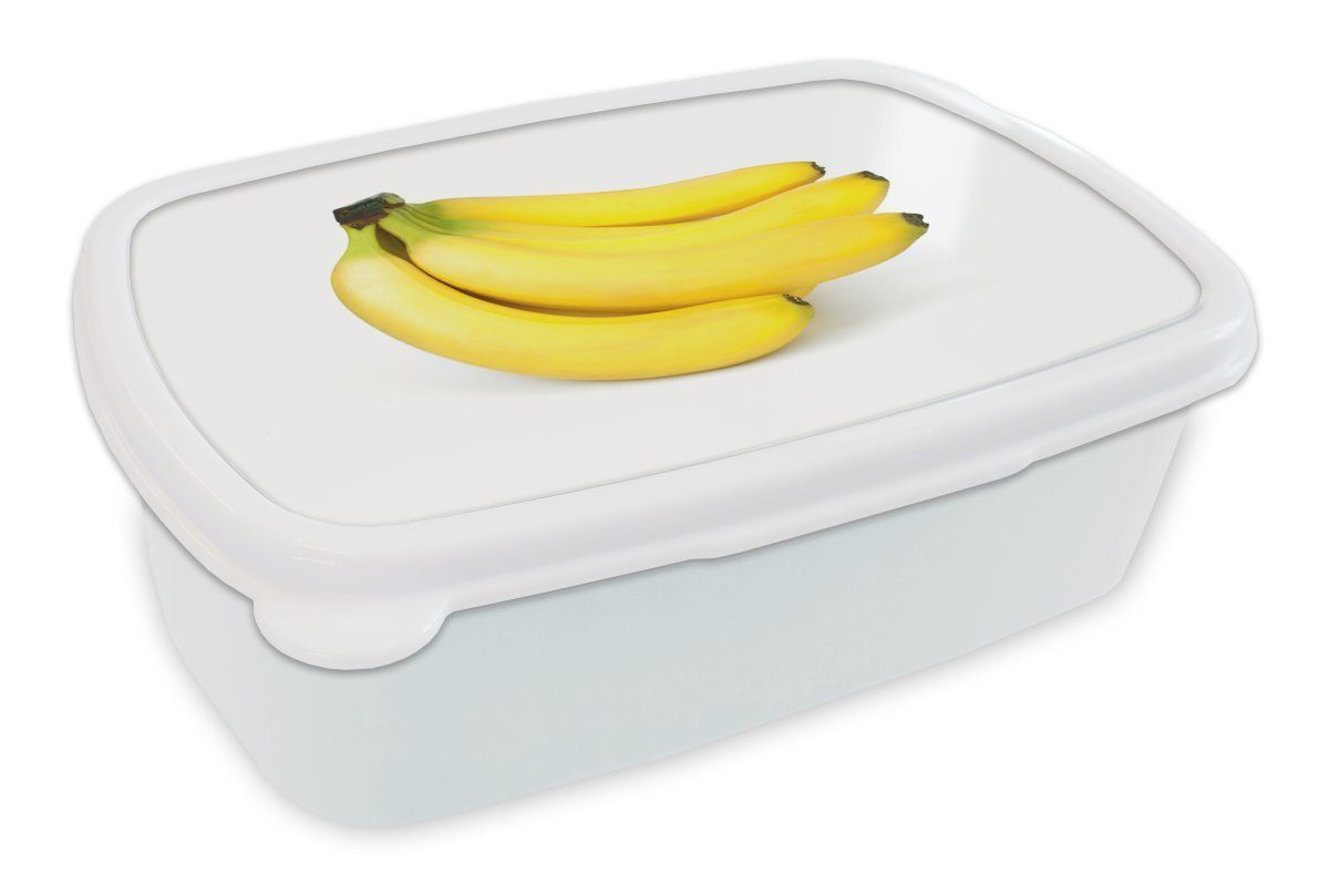 MuchoWow Lunchbox Banane - Gelb - Obst, Kunststoff, (2-tlg), Brotbox für Kinder und Erwachsene, Brotdose, für Jungs und Mädchen weiß