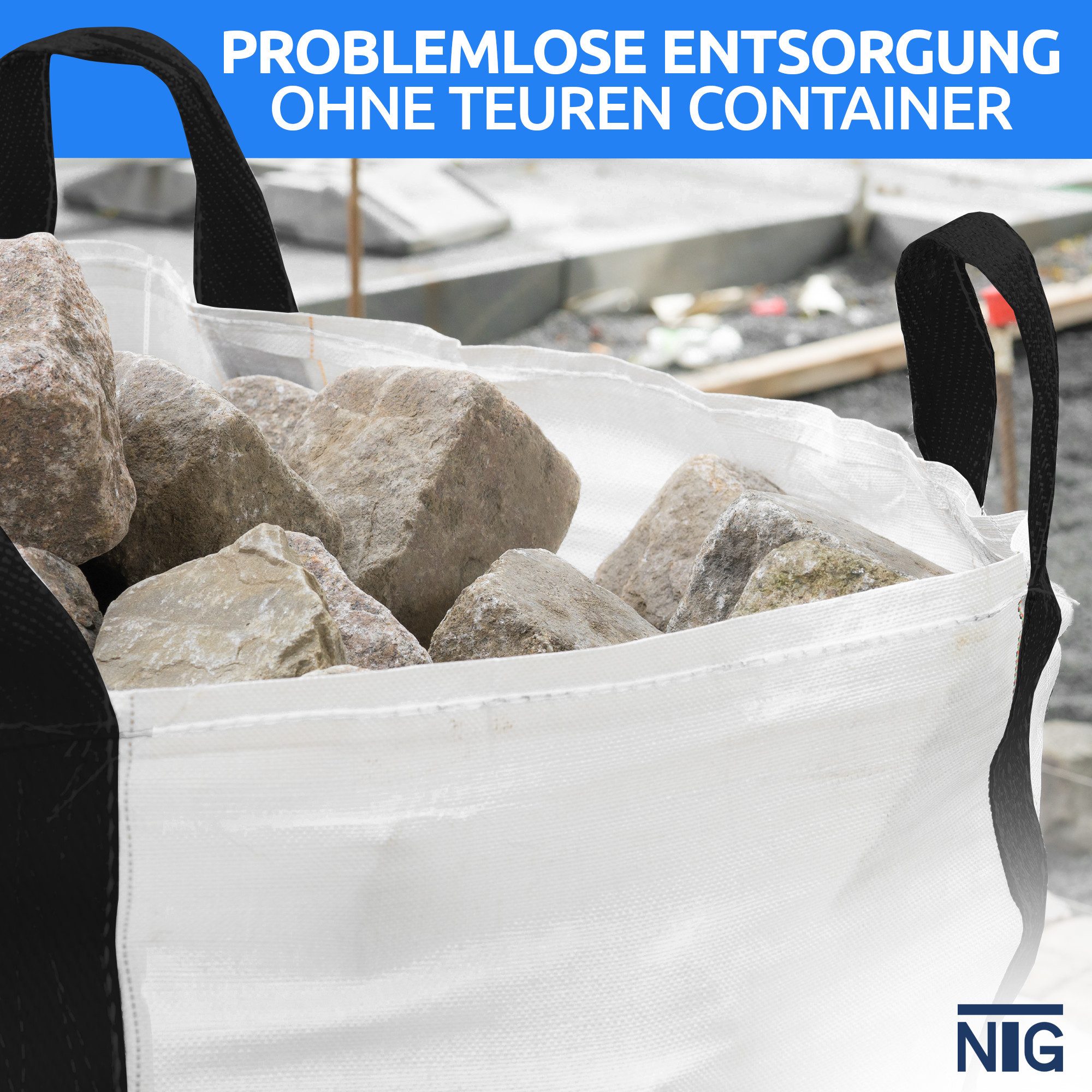 NTG Nutzfahrzeug Technik GmbH Gartensack Big Bag, 4 Schlaufen, Tragfähigkeit von 1000 kg, 90 x 90 x 90cm, 729 l, (18-tlg), Recycelbar, Strapazierfähig, UV Bestä – Bild 5 von 5