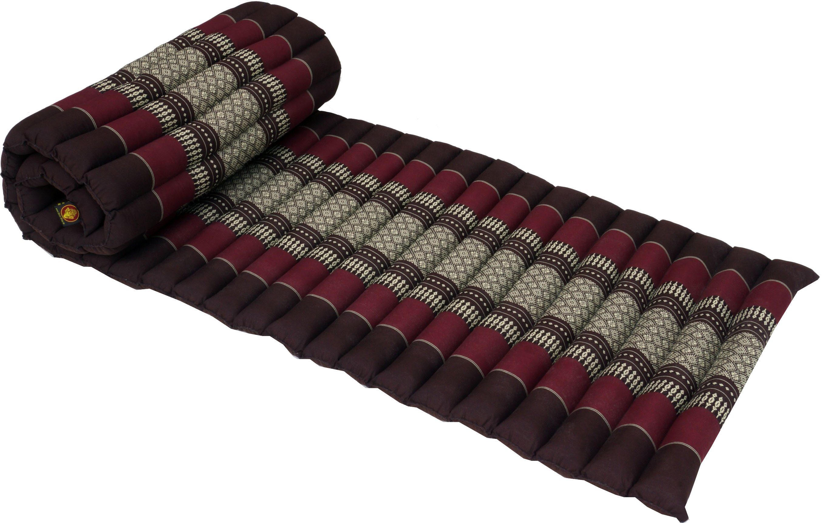 Guru-Shop Sitzkissen Rollbare Thaimatte, Bodenmatte mit Kapokfüllung.. schwarz/weinrot