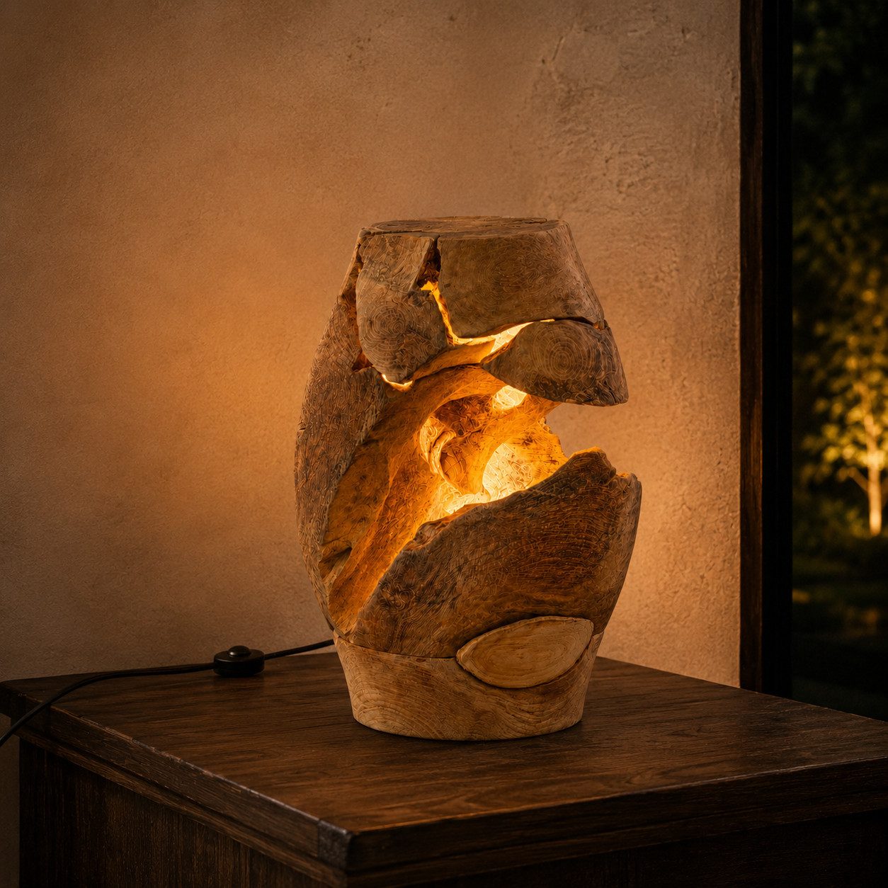 Möbel Bressmer Tischleuchte Exklusive Teakholz Tischlampe Naga aus massivem Naturholz