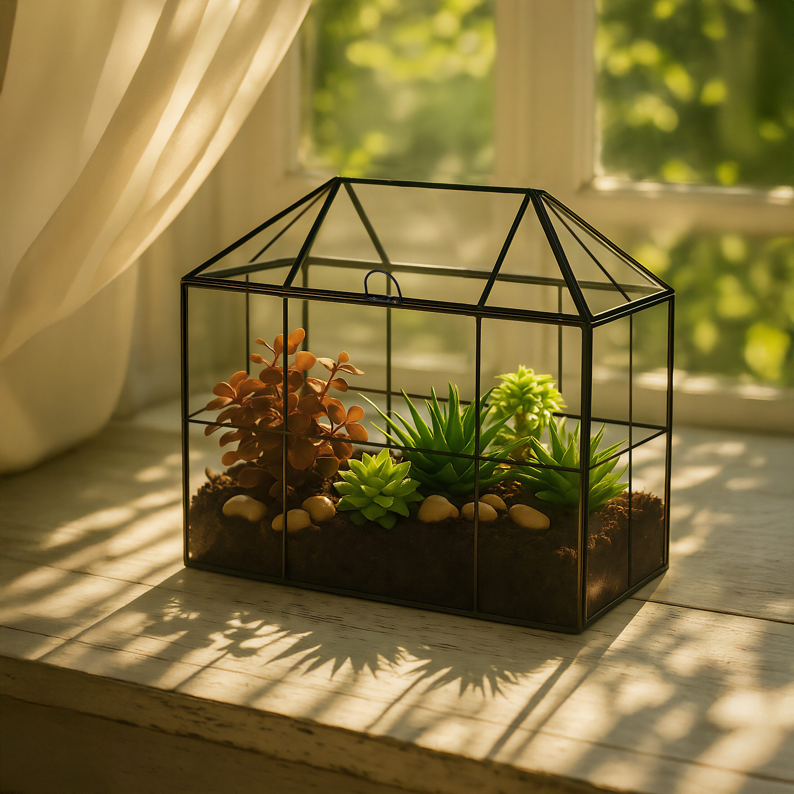 relaxdays Gewächshaus Großes Pflanzenterrarium Glas Hausform, BxTxH: 30 x 15 x 27 cm, BxLxH: 30 x 15 x 27 cm, 0.5 mm Wandstärke, 1-St., schwarz – Bild 2 von 5