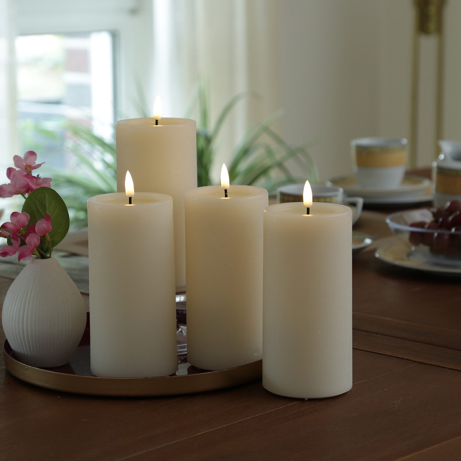 UNIQUE candles LED-Kerze LED Kerzenset UNIQUE Rustik-Optik H: 15cm mit Batterien Fernb. 4er Set, LED Classic, warmweiß (2100K bis 3000K)