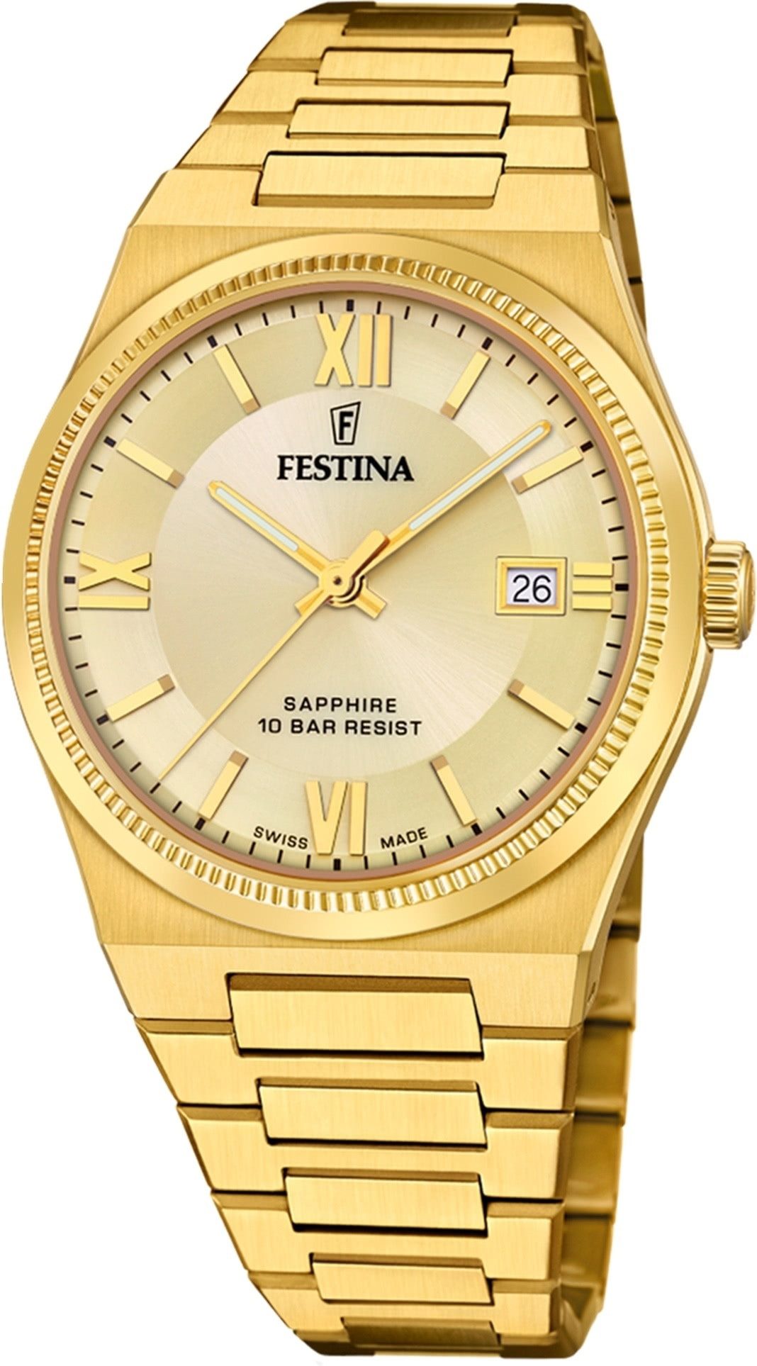 Festina Quarzuhr Festina Herrenuhr Edelstahl gold Festina, (Analoguhr), Herren Armbanduhr rund, Edelstahlarmband gold, Elegant