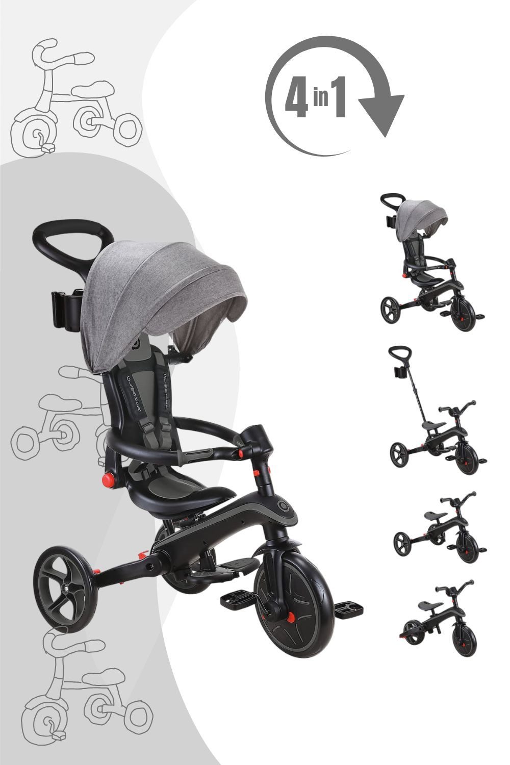 Globber Laufrad Trike Explorer Foldable 4-in-1 Dreirad / Laufrad