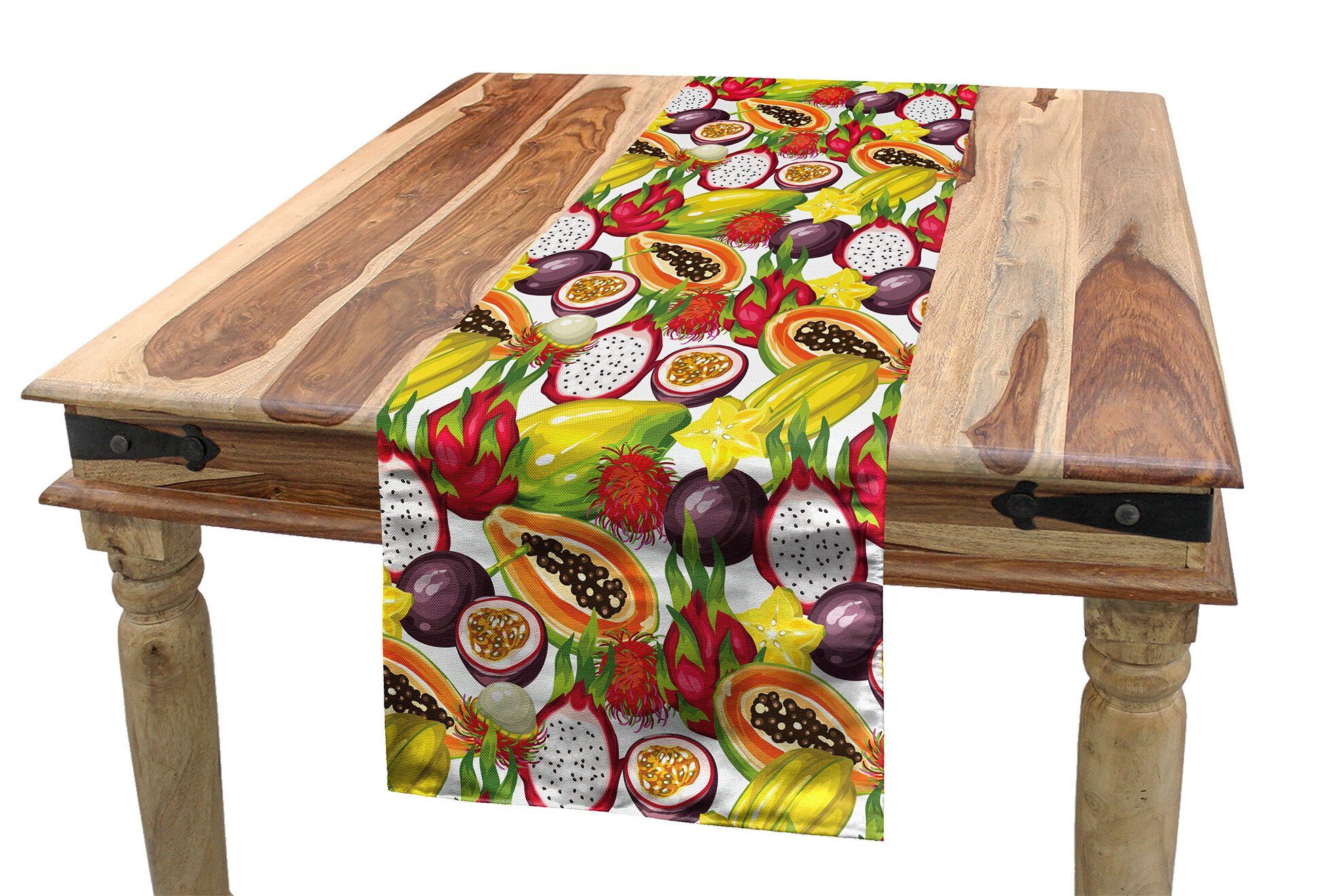 Abakuhaus Tischläufer Esszimmer Küche Rechteckiger Dekorativer Tischläufer, Obst Vegetarisch Mango Dragon Fruit