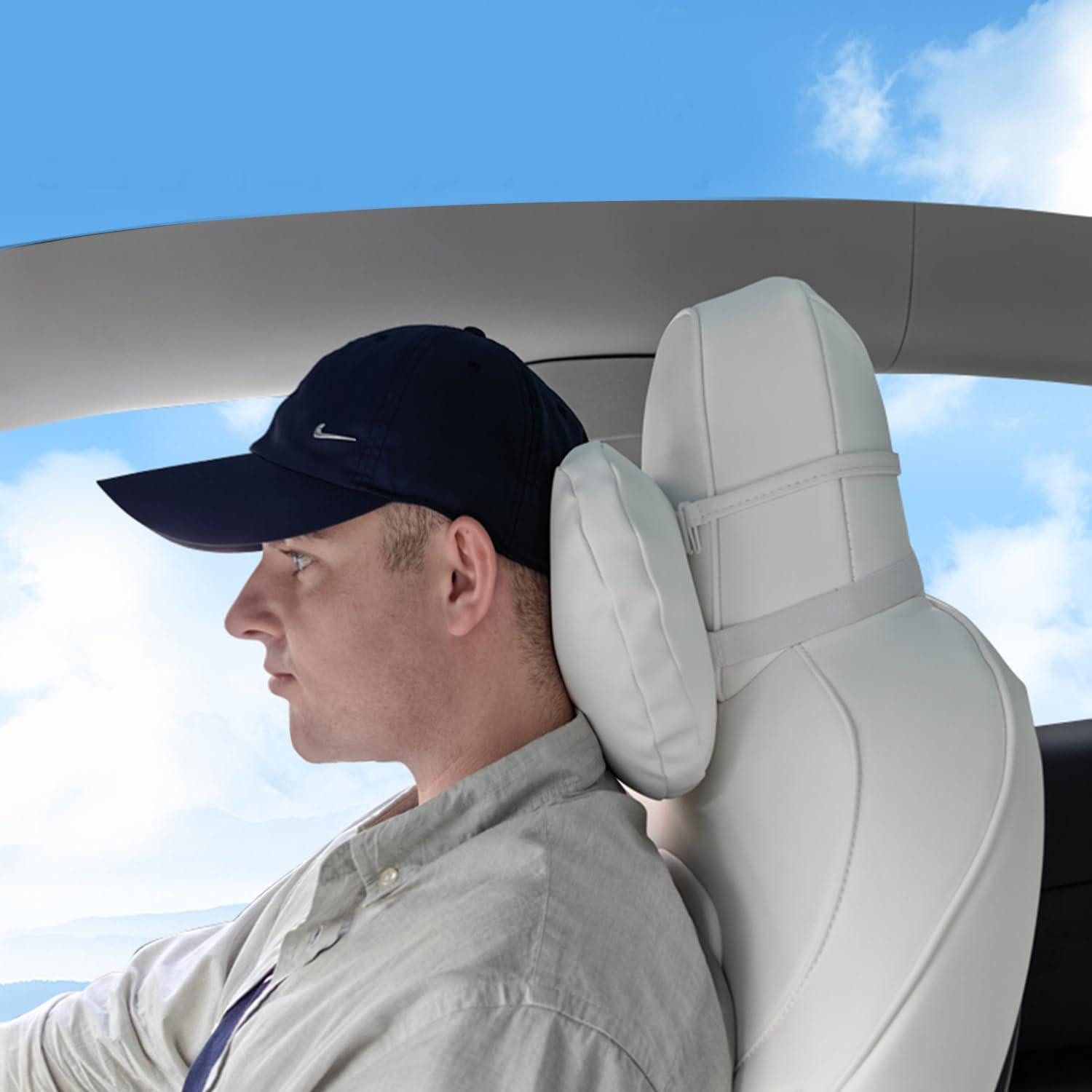 LuxusKollektion Kopfstützkissen Kopfstützenkissen Nackenkissen Auto Riemen Model 3 Model Y Weiß 1 Pack