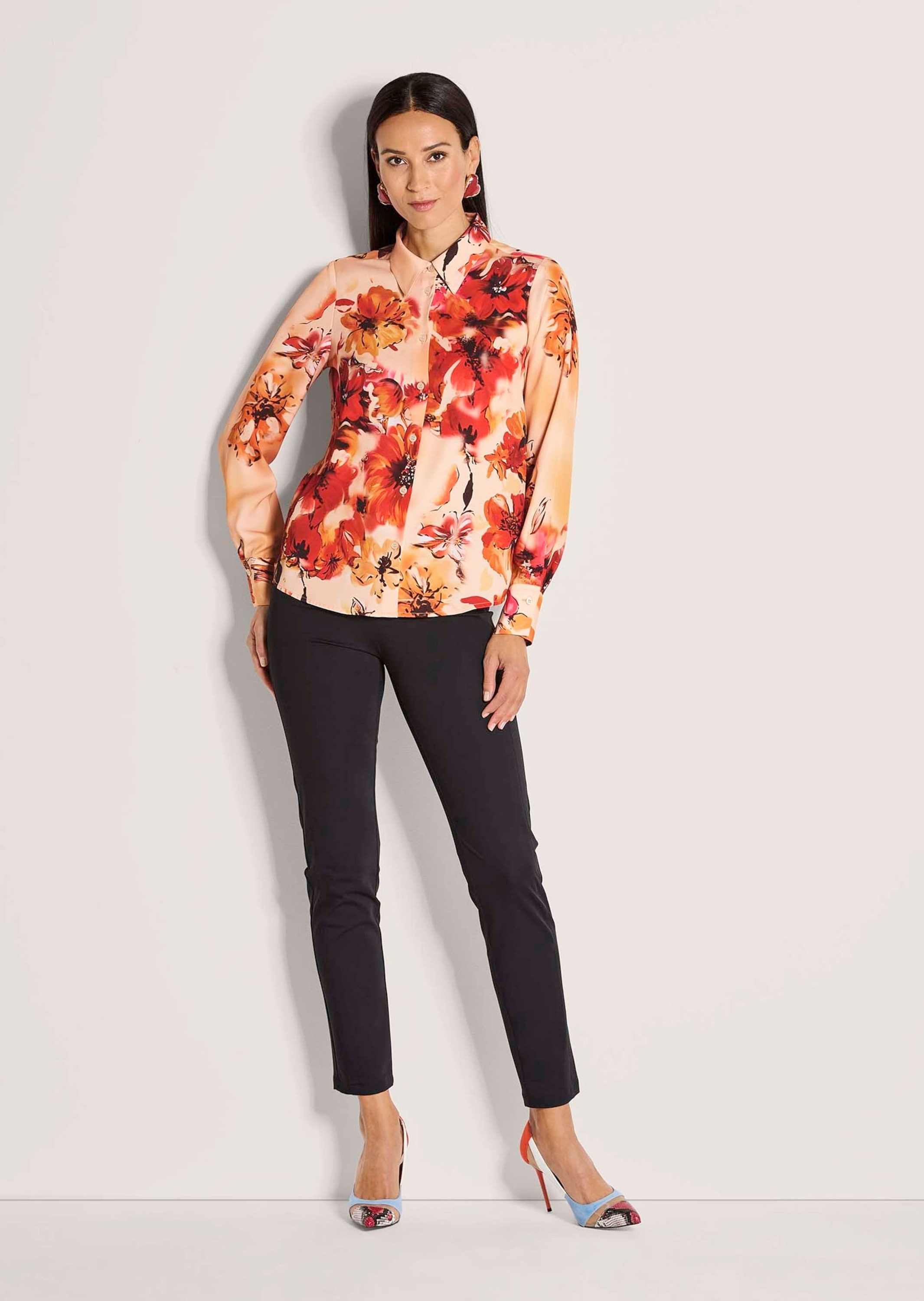 MADELEINE Langarmbluse Elegante Bluse mit Hemdkragen Florales-Muster, Knopfleiste, lange Ärmel