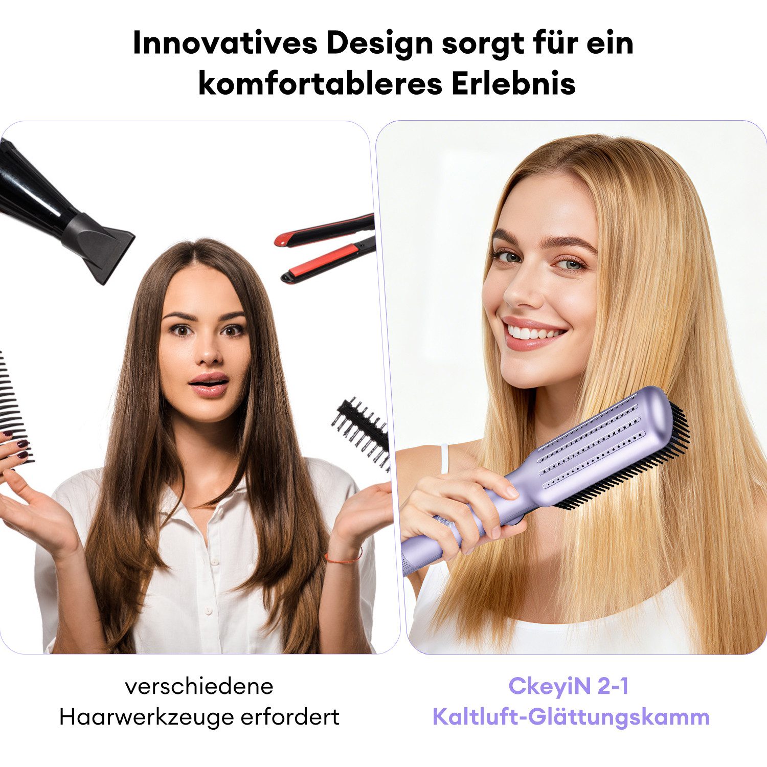 CkeyiN Haarglättbürste Kaltluft-Glättungskamm Dual-Modus Kaltluft und beheiztes Glätten, 100-230℃ mit LED-Anzeige 360° drehbarer Kabel Beheizter Glättungskamm