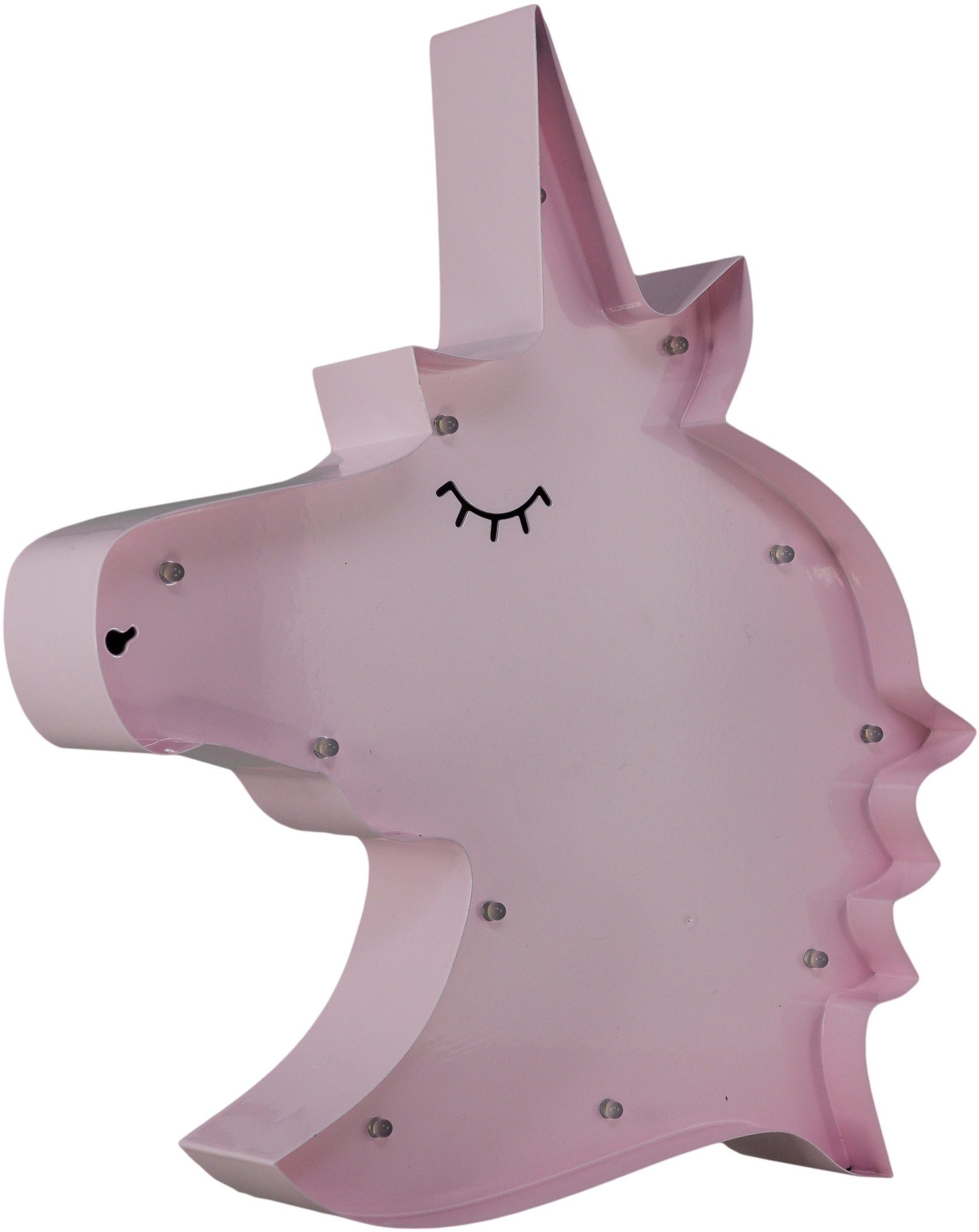 MARQUEE LIGHTS LED Dekolicht Unicorn Head, LED fest integriert, Warmweiß,  Wandlampe, Tischlampe Unicorn Head mit 11 festverbauten LEDs - 26x31cm