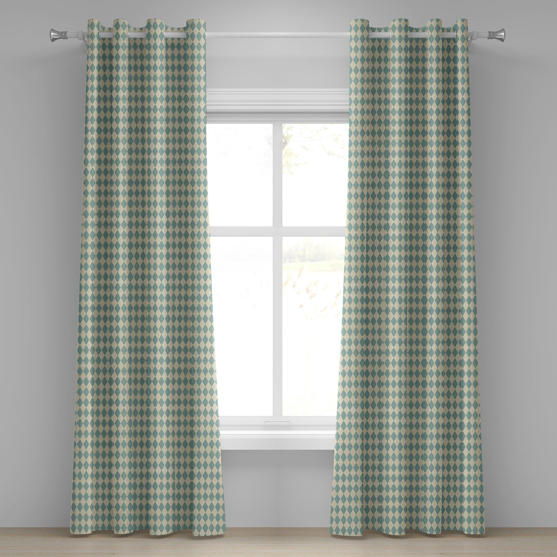 Gardine Dekorative 2-Panel-Fenstervorhänge für Schlafzimmer Wohnzimmer, Abakuhaus, Geometrisch Retro Argyle-Muster