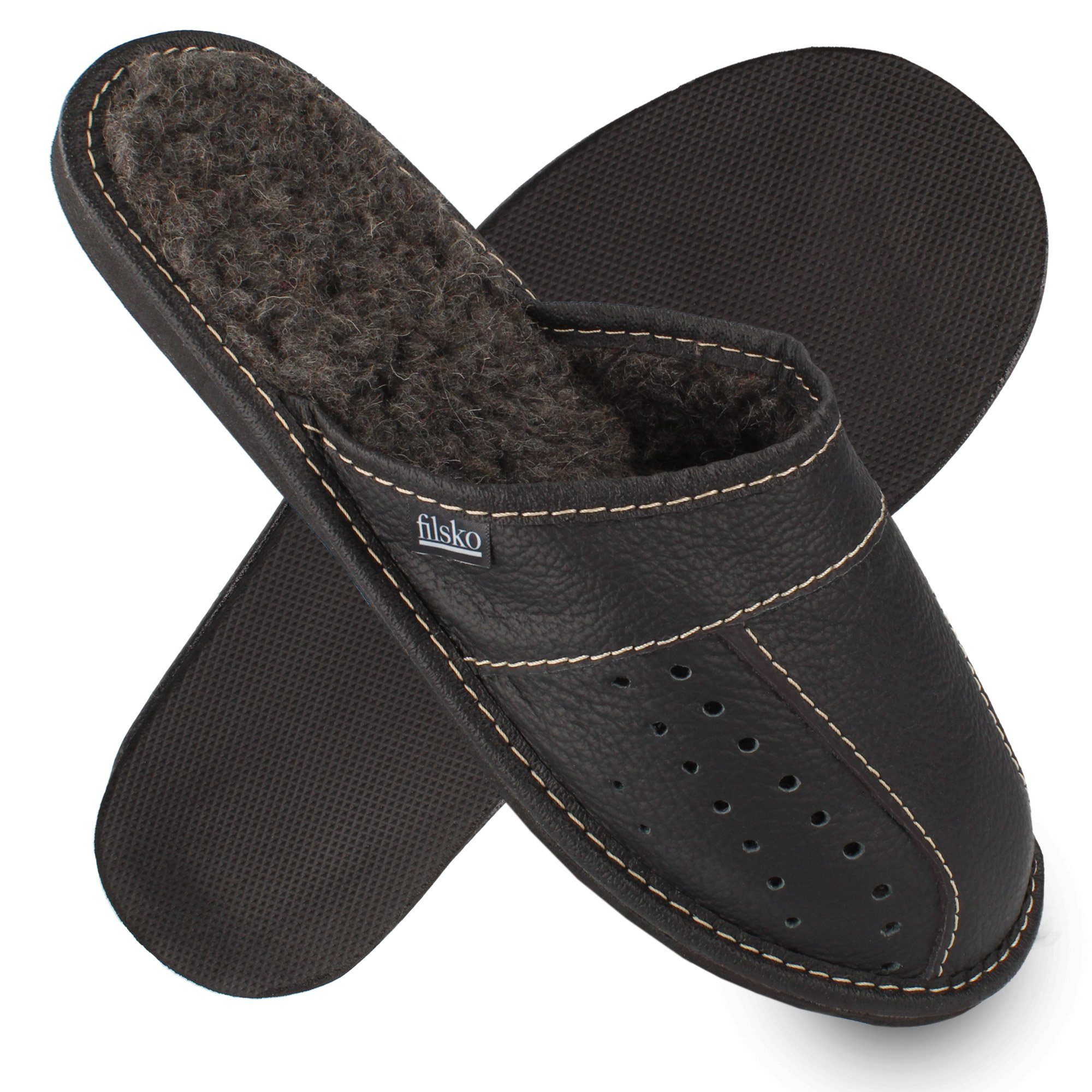 filsko Wolmar Herren Hausschuh (1 Paar, Obermaterial aus Leder) bis Schuhgröße 50, Pantoffeln, Slip-On