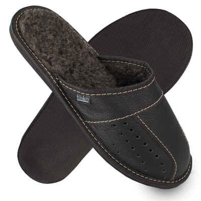 filsko Wolmar Elegante Leder Pantoffeln für Herren Hausschuh Bis Schuhgröße 50!