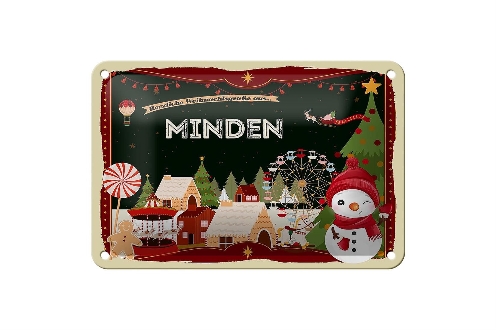 Metallschild Weihnachten Grüße aus MINDEN 18x12cm