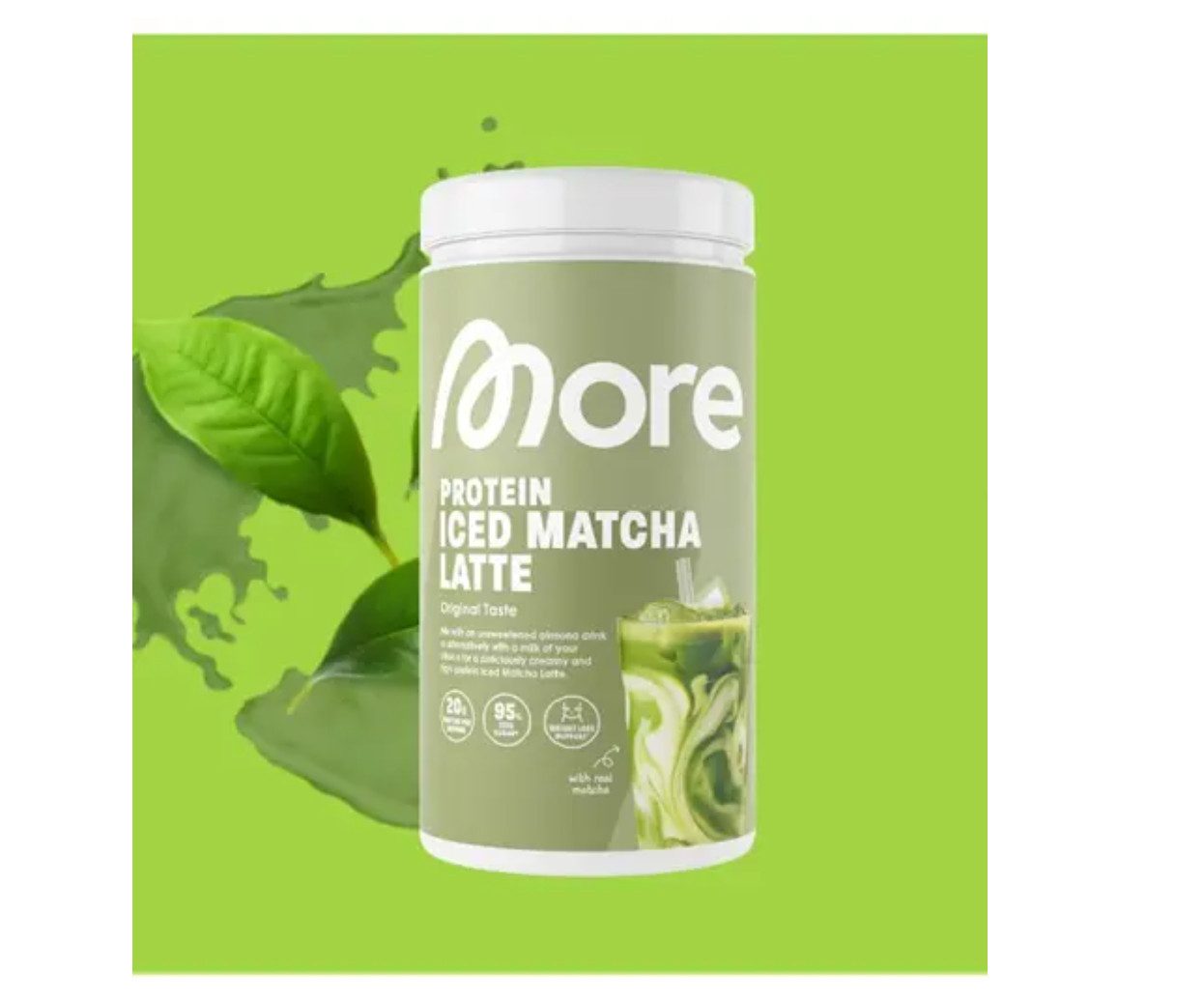 More Nutrition Protein Iced MATCHA LATTE 500g Dose Original Taste Pulver, 1 er Packung à 500 g, Geschmack, Proteingehalt