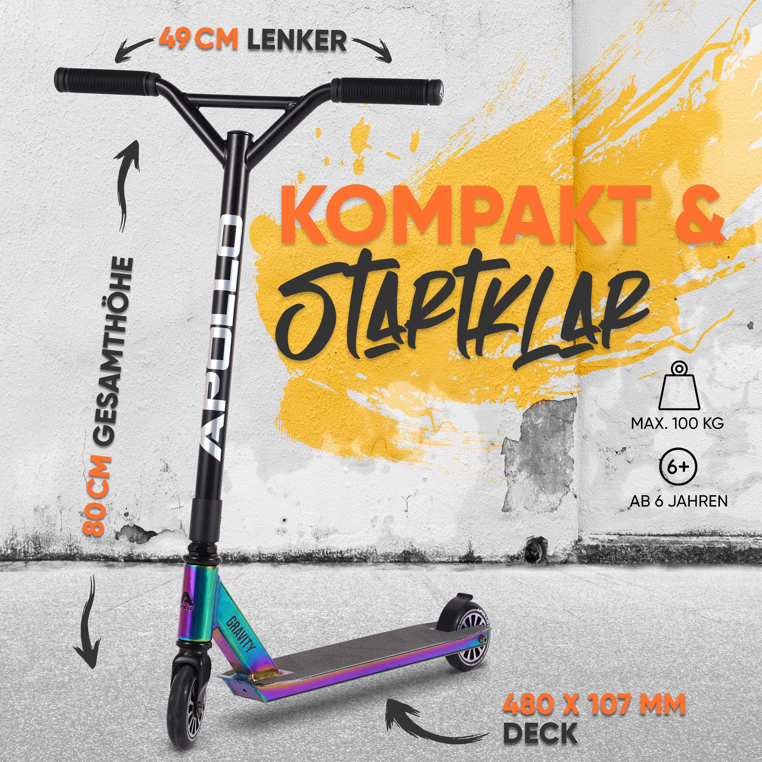 Apollo Stuntscooter Gravity - Fun-Kickscooter für Kinder und Teenager, Hohe Belastbarkeit (bis 100kg) und einfaches Handling. – Bild 4 von 5