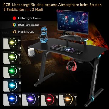 COSTWAY Gamingtisch, 120cm Z-förmig, RGB-LED (3 Modi), mit Monitorständer