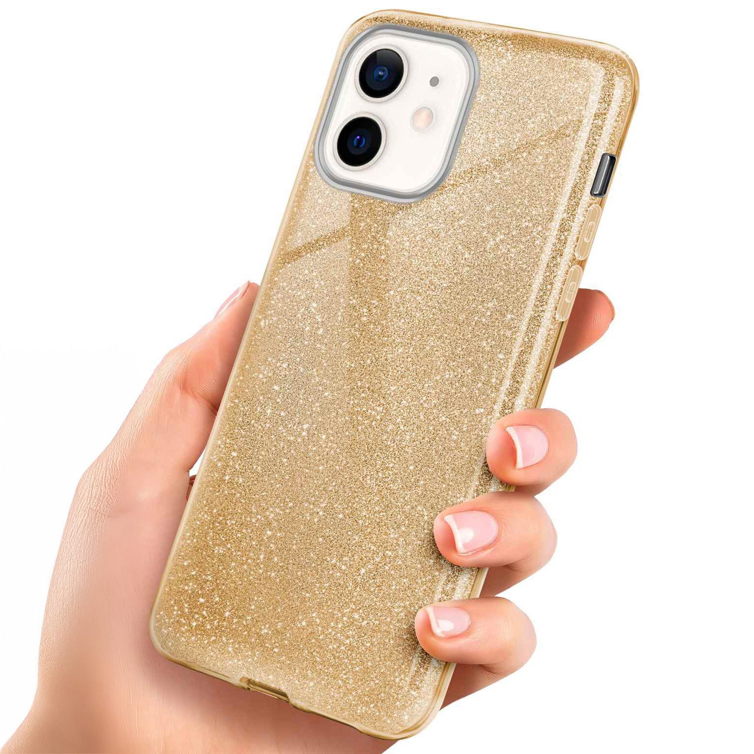 ONEFLOW Handyhülle für iPhone 12 mini Glitzer Hülle Glitter Case Gold 5,4 Zoll, Hülle Glitzernd Dünne Schutzhülle mit Kameraschutz Frauen Glitzerhülle