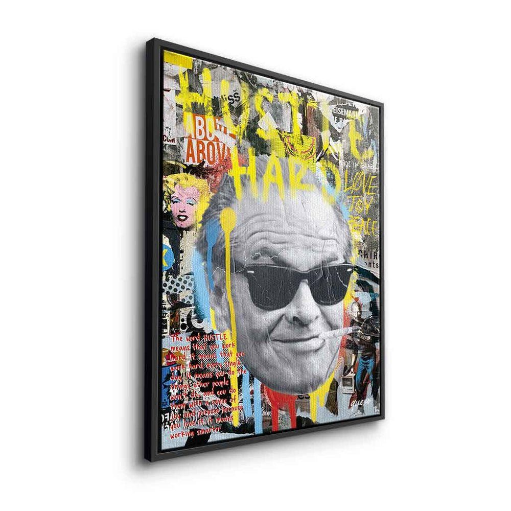 Jack Streetart Leinwandbild Collage Pop Nicholson Hard DOTCOMCANVAS® schwarzer Leinwandbild, Rahmen Hustle Art