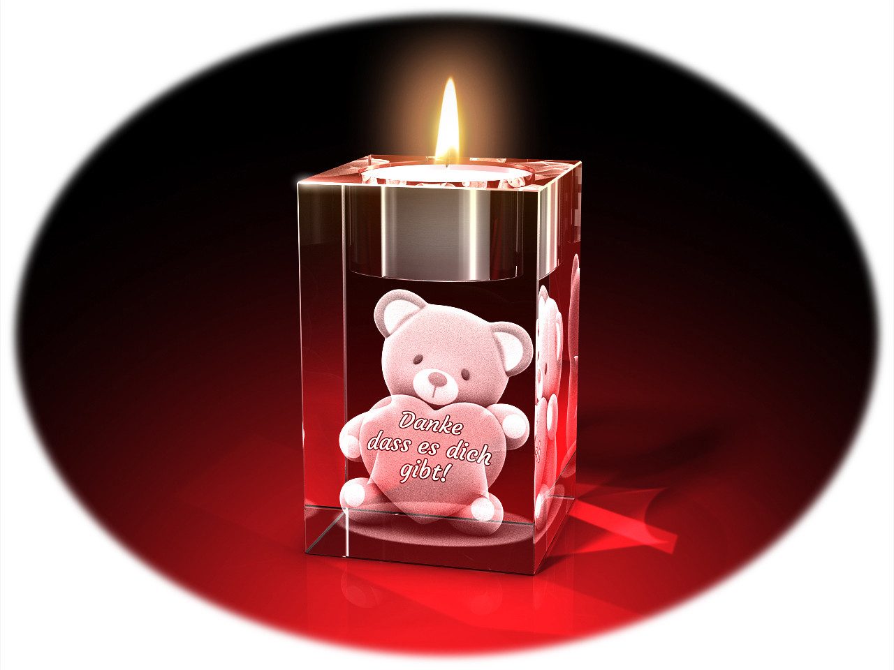 GLASFOTO.COM Teelichthalter Valentinstag, Bärchen mit Herz + Danke günstig online kaufen
