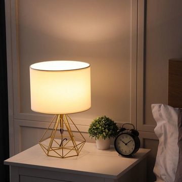 Vicbuy Tischleuchte, Stoffschirm gold Nachttischlampe Metall Höhe 37cm Deko