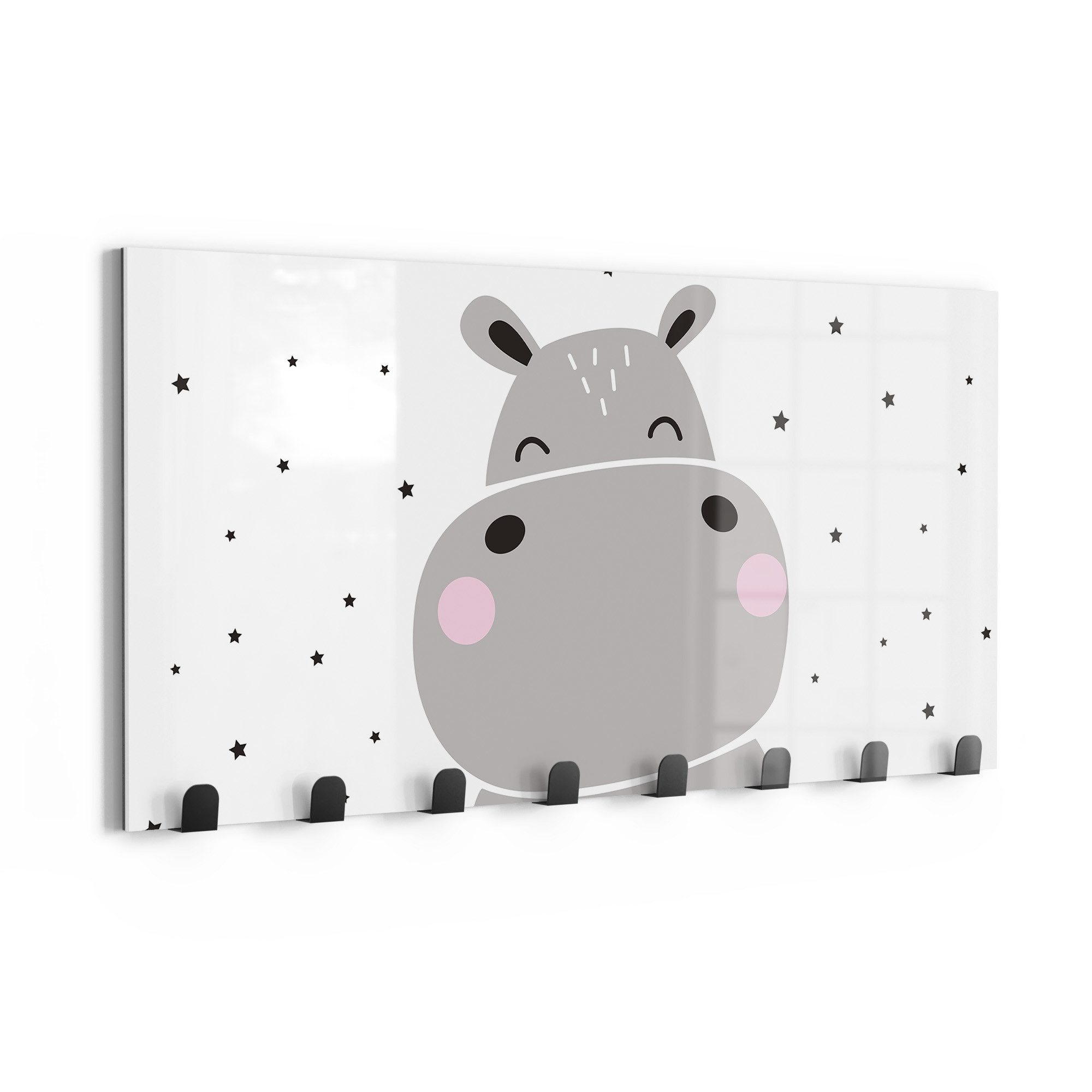 DEQORI Kleiderhaken 'Hippo unter Sternen', Glas Garderobe Paneel magnetisch beschreibbar