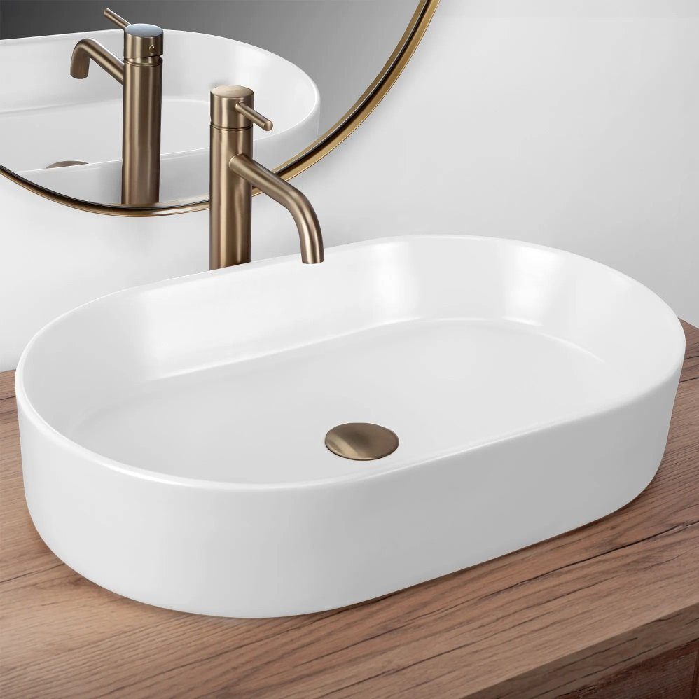 wohnwerk.idee Aufsatzwaschbecken Waschbecken Matt Weiß Beige günstig online kaufen