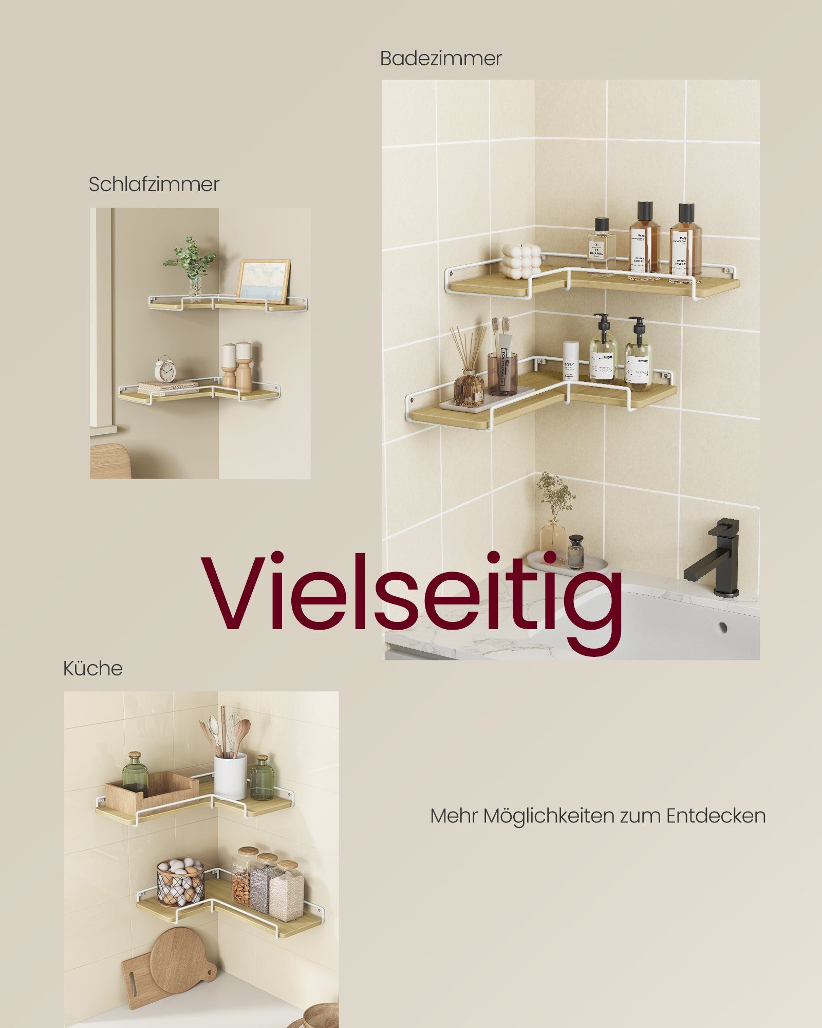 VASAGLE Eckregal, 2-tlg., Wandregal, L-förmiges Eckregal, 2er Set, Industrie-Design