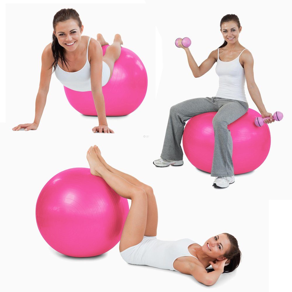 KAHOO Gymnastikball Ø55/65/75cm mit Massageball Rosa bis 400kg, Luftpumpe, Fitnessball