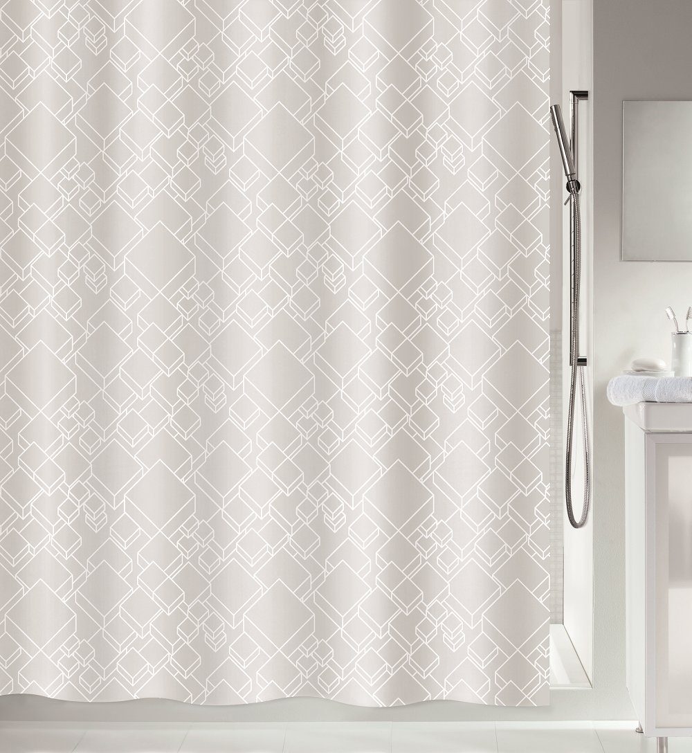 spirella Duschvorhang PEER Breite 180 cm, Anti-Schimmel Textil-Duschvorhang, Polyester, weiß, 180x200 cm, waschbar