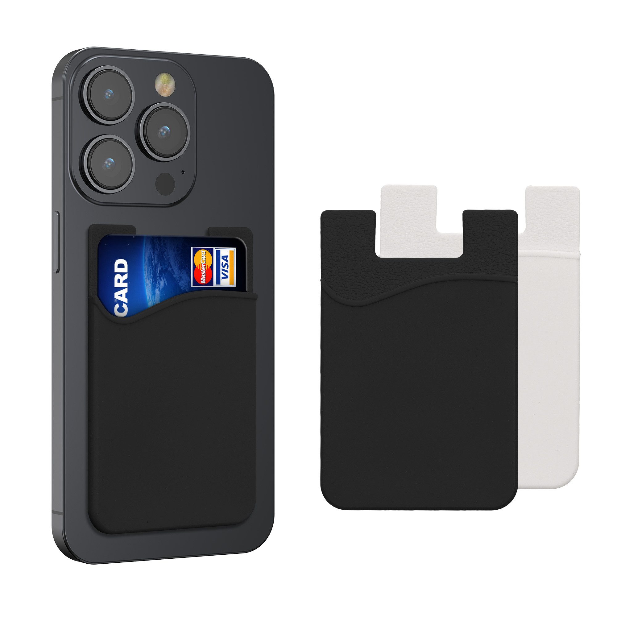 kwmobile Etui 3x Kartenhalter Hülle für Smartphone, selbstklebend - Aufklebbare Silikon Kreditkarten Tasche - 8,5x5,5cm