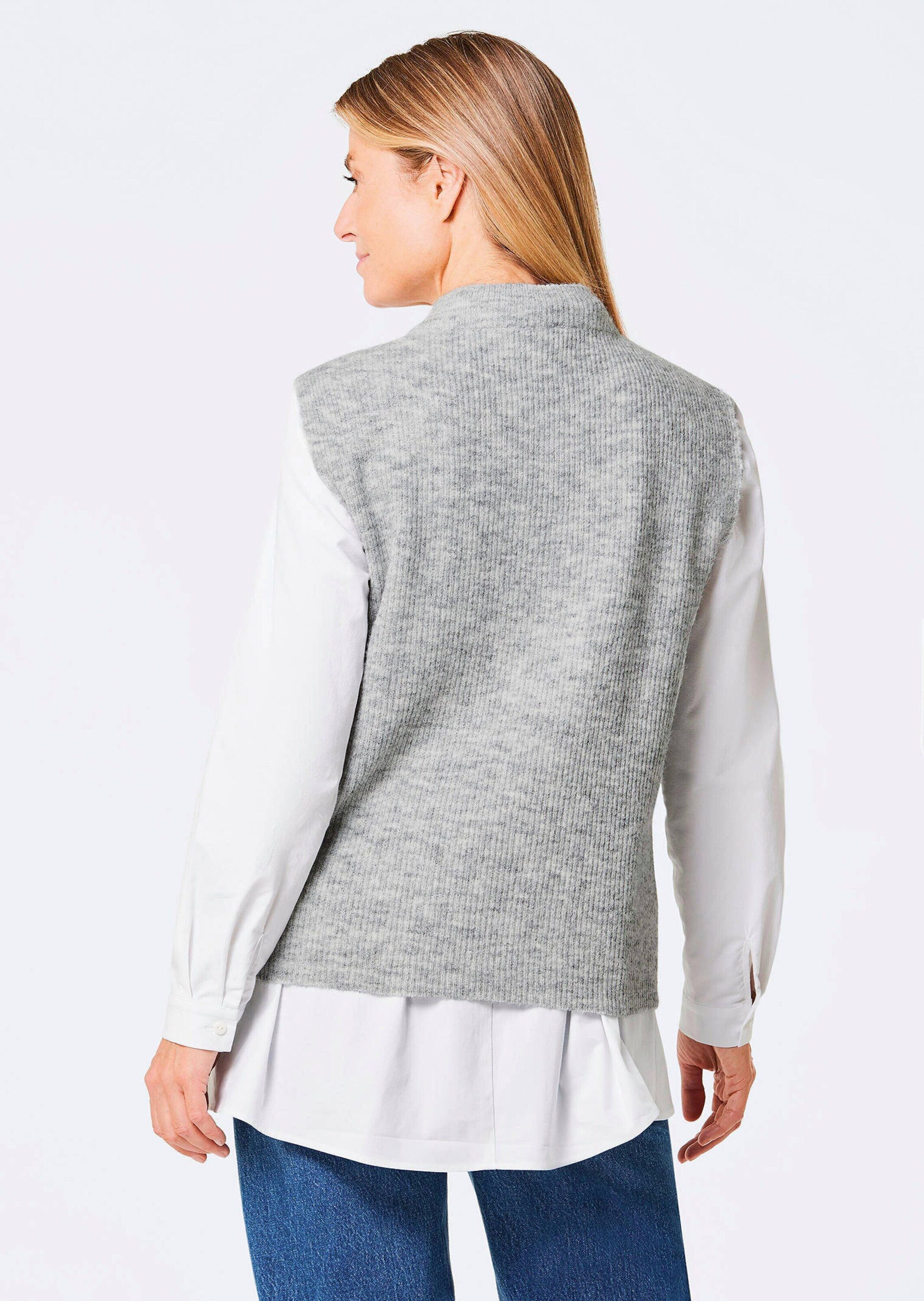 GOLDNER Strickpullover Edler Rippstrick Pullunder, Stehkragen Modischer Kurzarmpullover in hüftumspielenden Länge, hoher Kragen